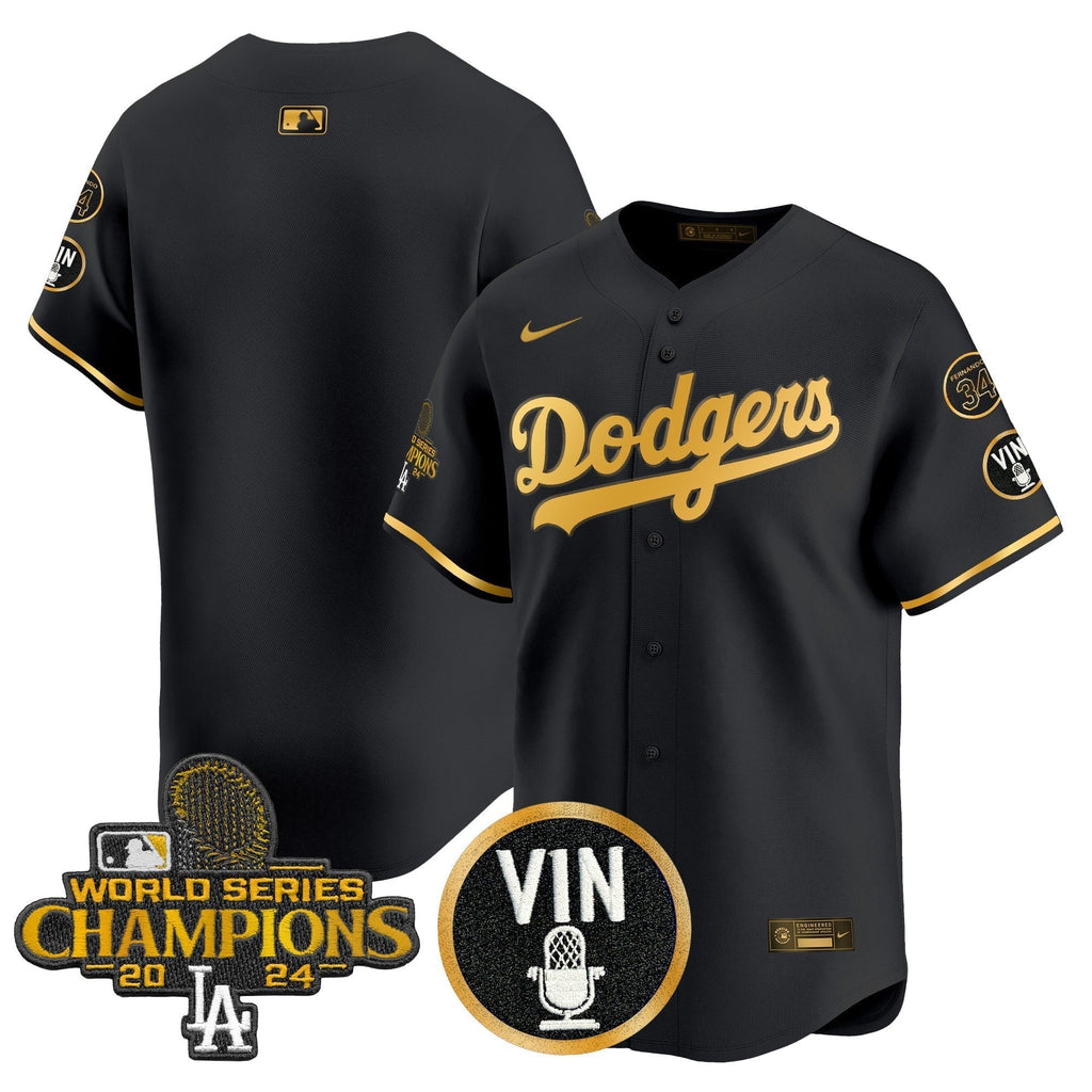 Dodgers 2025 Vin Scully & #34 Fernando Patch Gold Vapor Premier Limited Jersey - Stitched