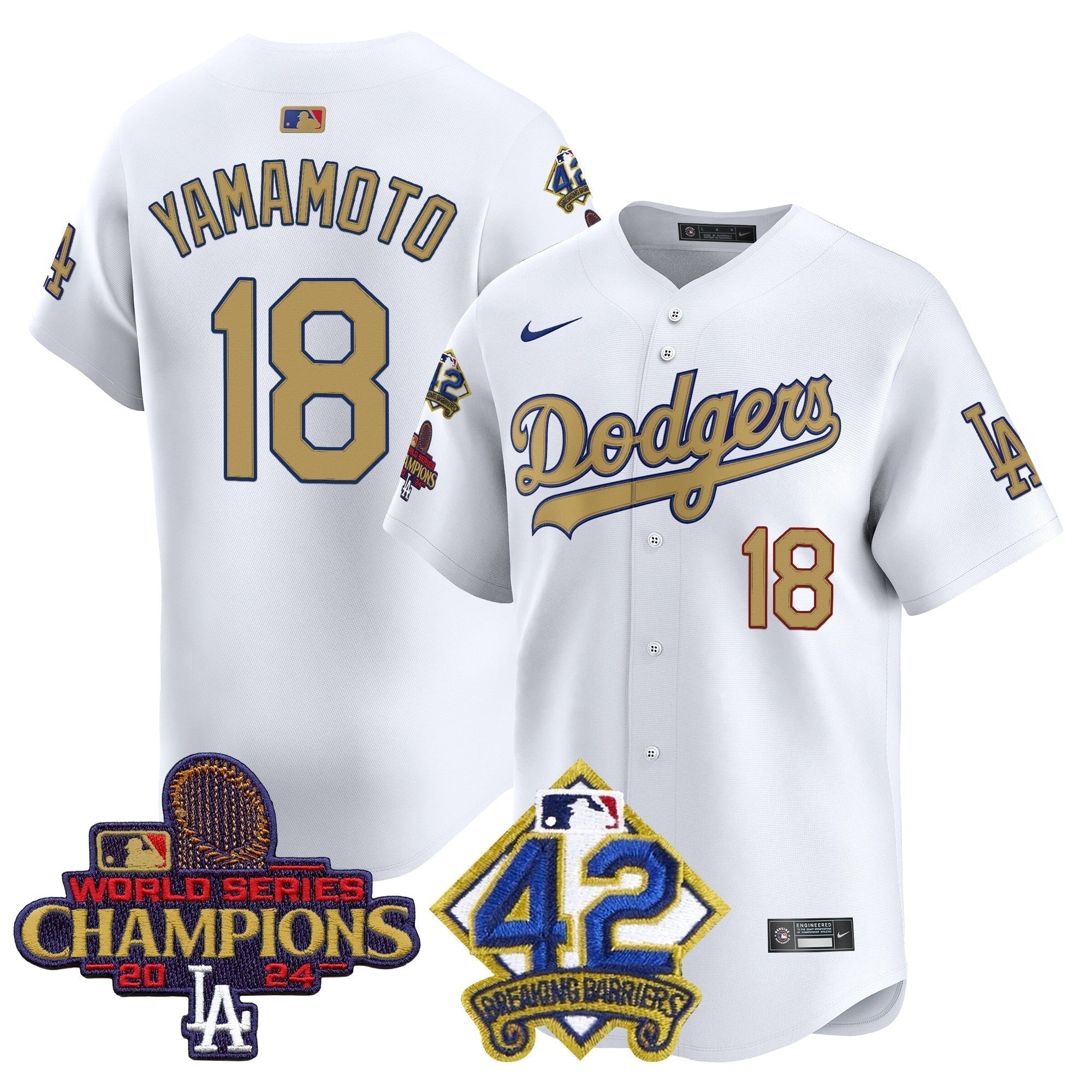 Dodgers 2024 World Series Champions & Jackie Robinson Patch Vapor Premier Limited Jersey - All Stitched