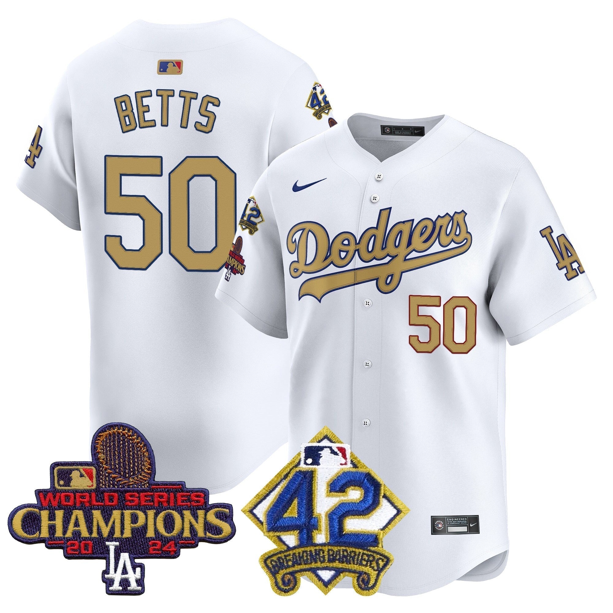 Dodgers 2024 World Series Champions & Jackie Robinson Patch Vapor Premier Limited Jersey - All Stitched