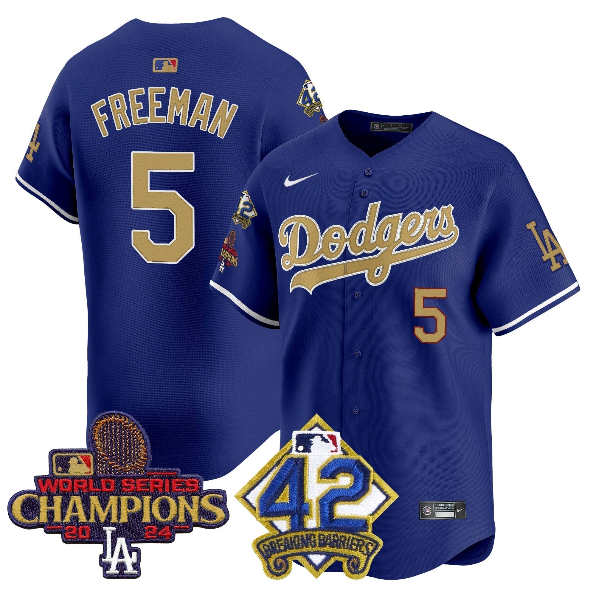Dodgers 2024 World Series Champions & Jackie Robinson Patch Vapor Premier Limited Jersey - All Stitched