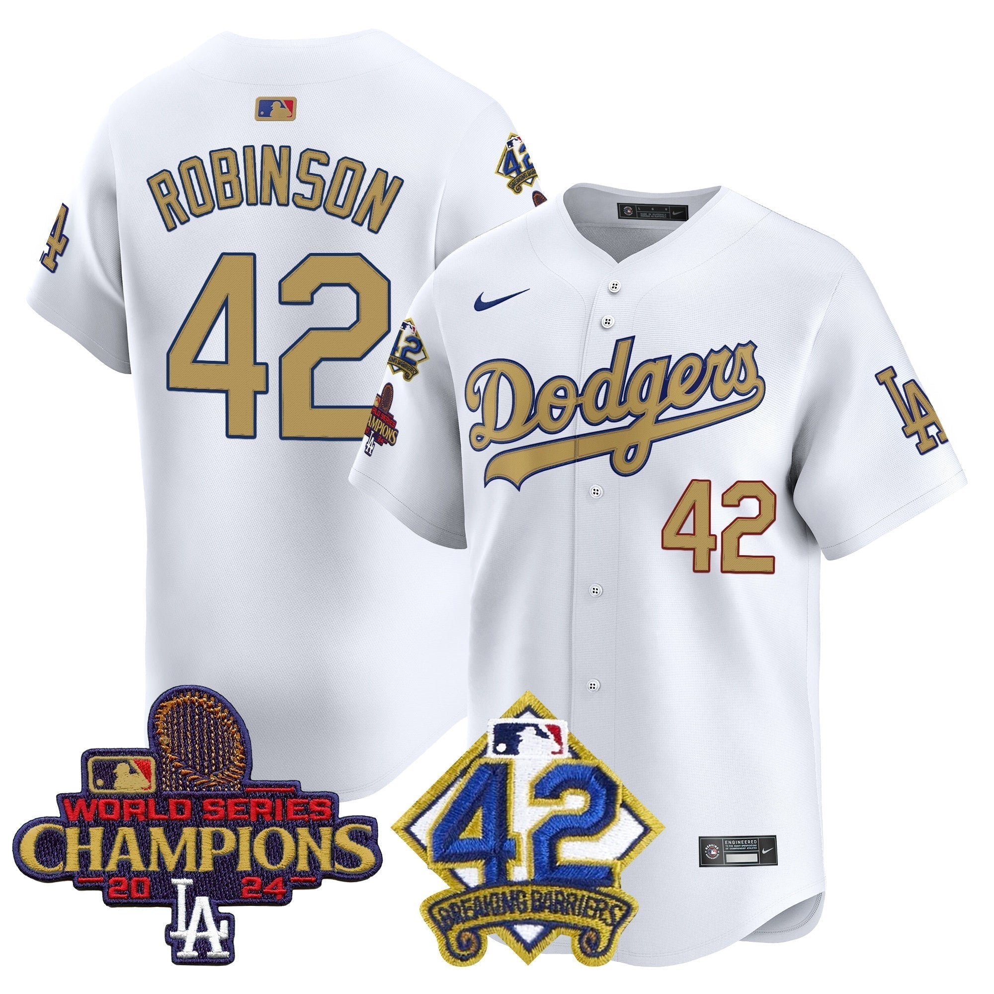 Dodgers 2024 World Series Champions & Jackie Robinson Patch Vapor Premier Limited Jersey - All Stitched