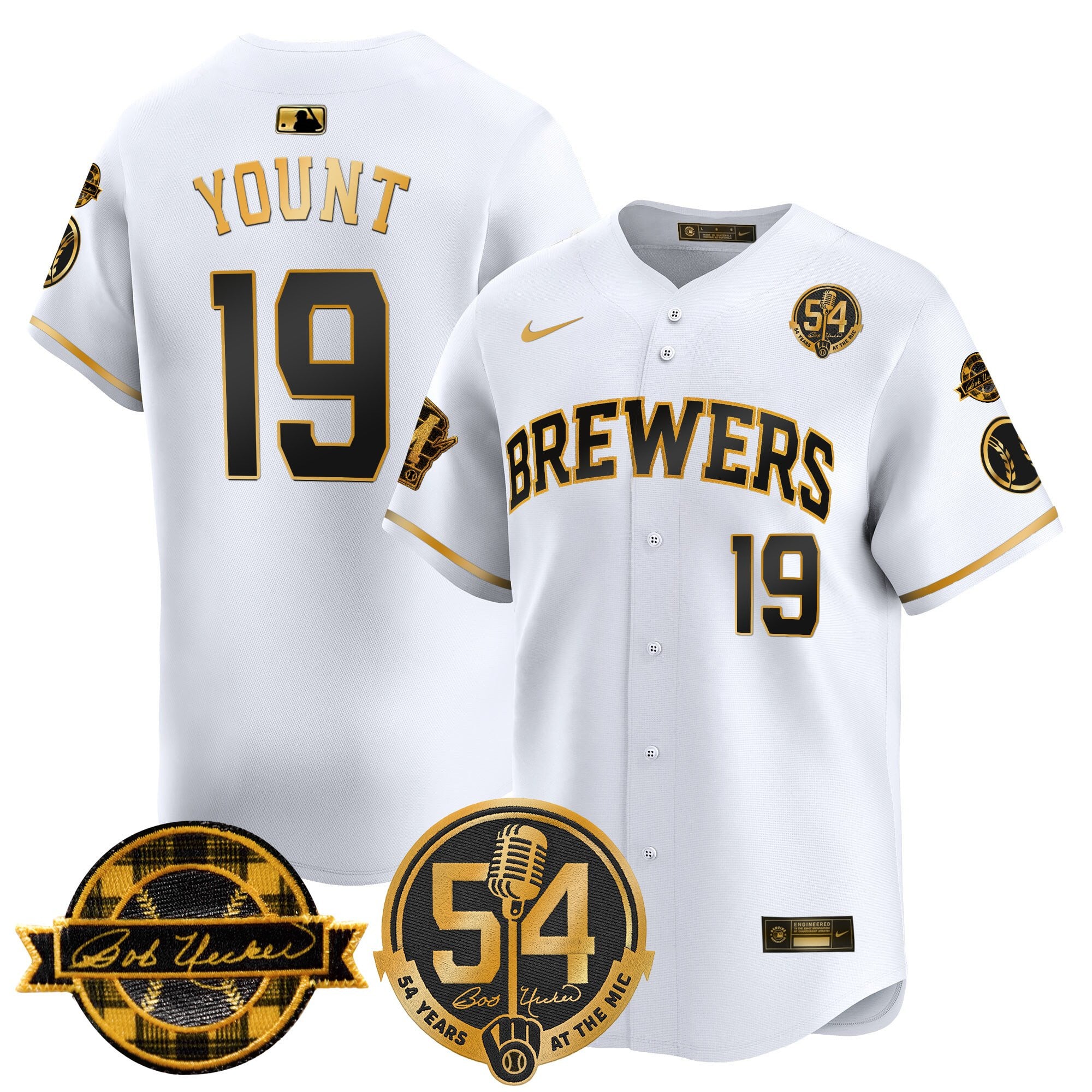 MIL 'Bob Uecker - 54 Seasons for Brewers' Limited Gold Jersey - Stitched