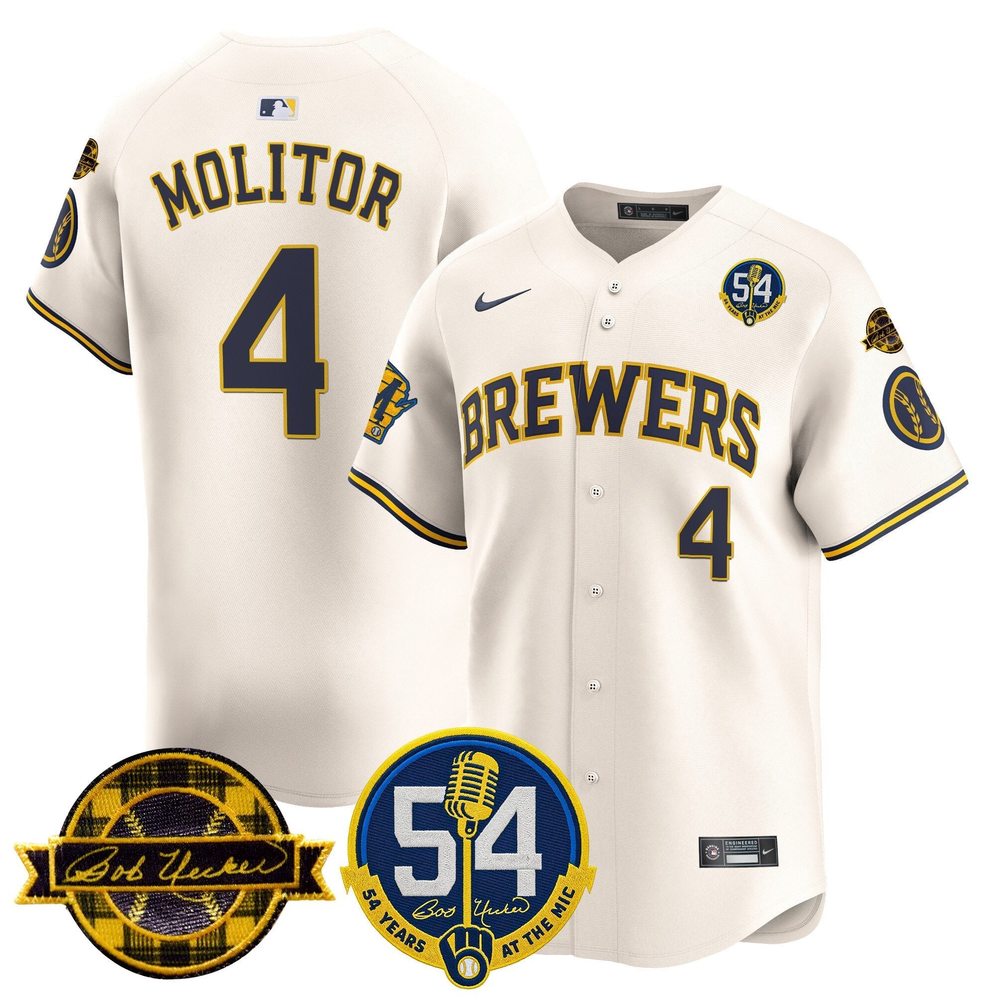 MIL 'Bob Uecker - 54 Seasons for Brewers' Limited Gold Jersey - Stitched