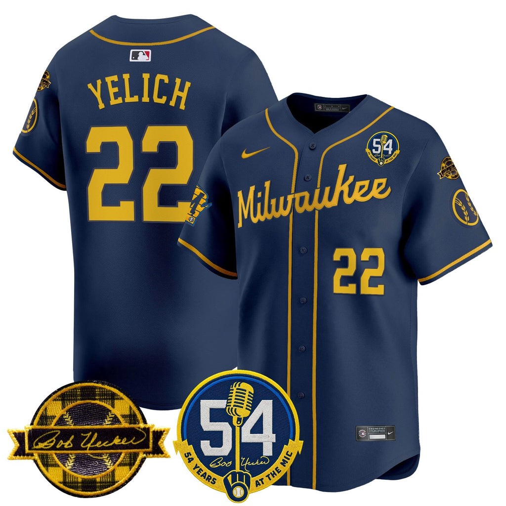 MIL 'Bob Uecker - 54 Seasons for Brewers' Limited Gold Jersey - Stitched