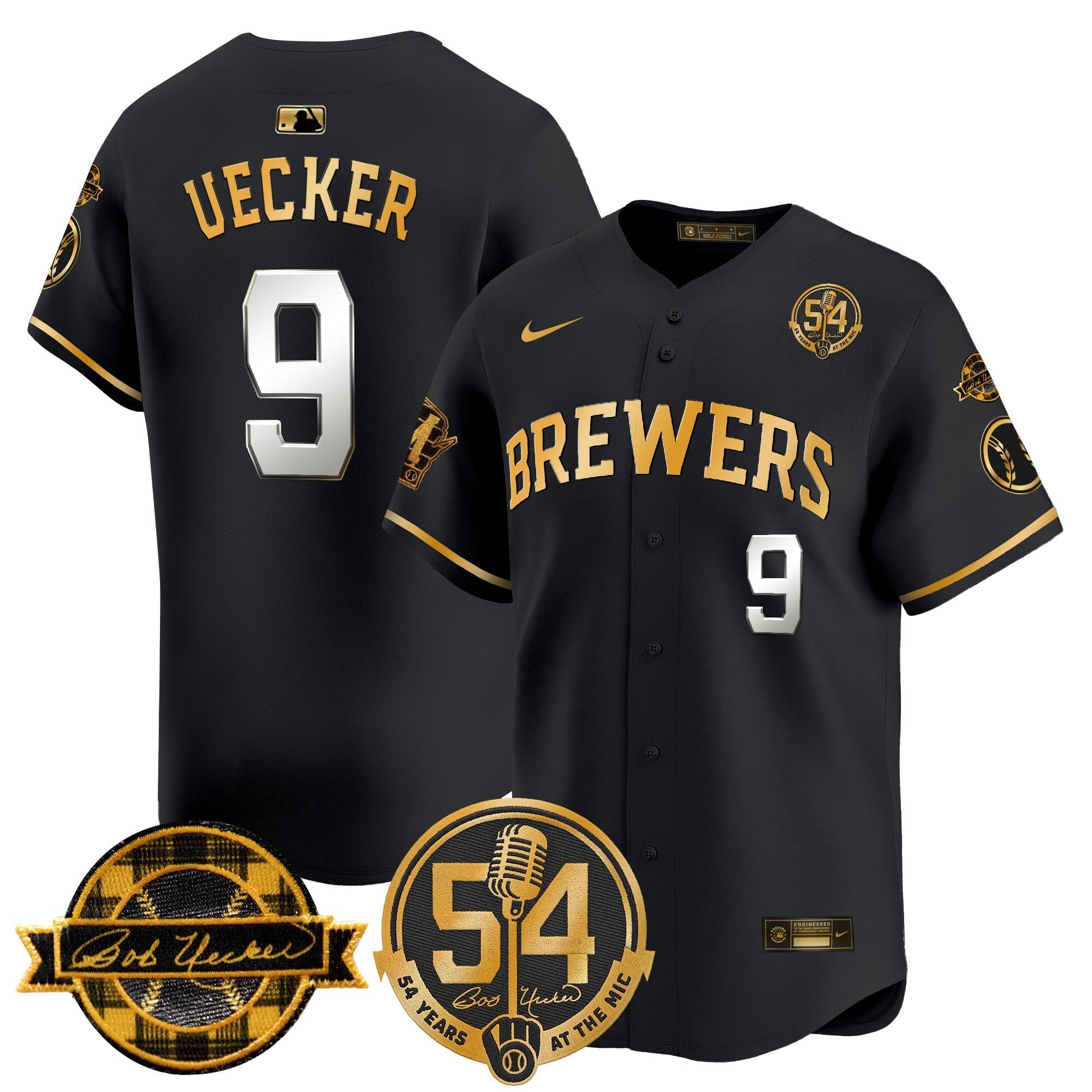 MIL 'Bob Uecker - 54 Seasons for Brewers' Limited Gold Jersey - Stitched
