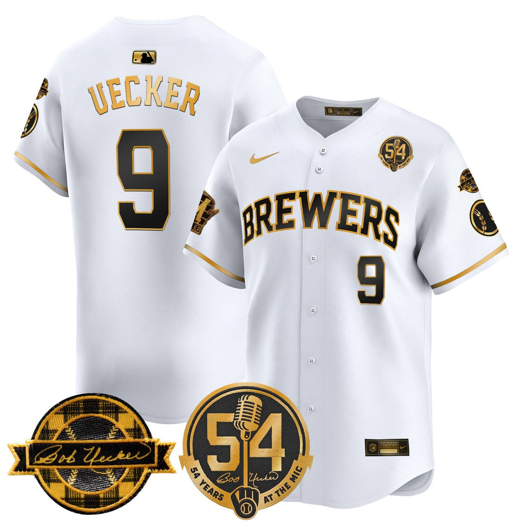 MIL 'Bob Uecker - 54 Seasons for Brewers' Limited Gold Jersey - Stitched