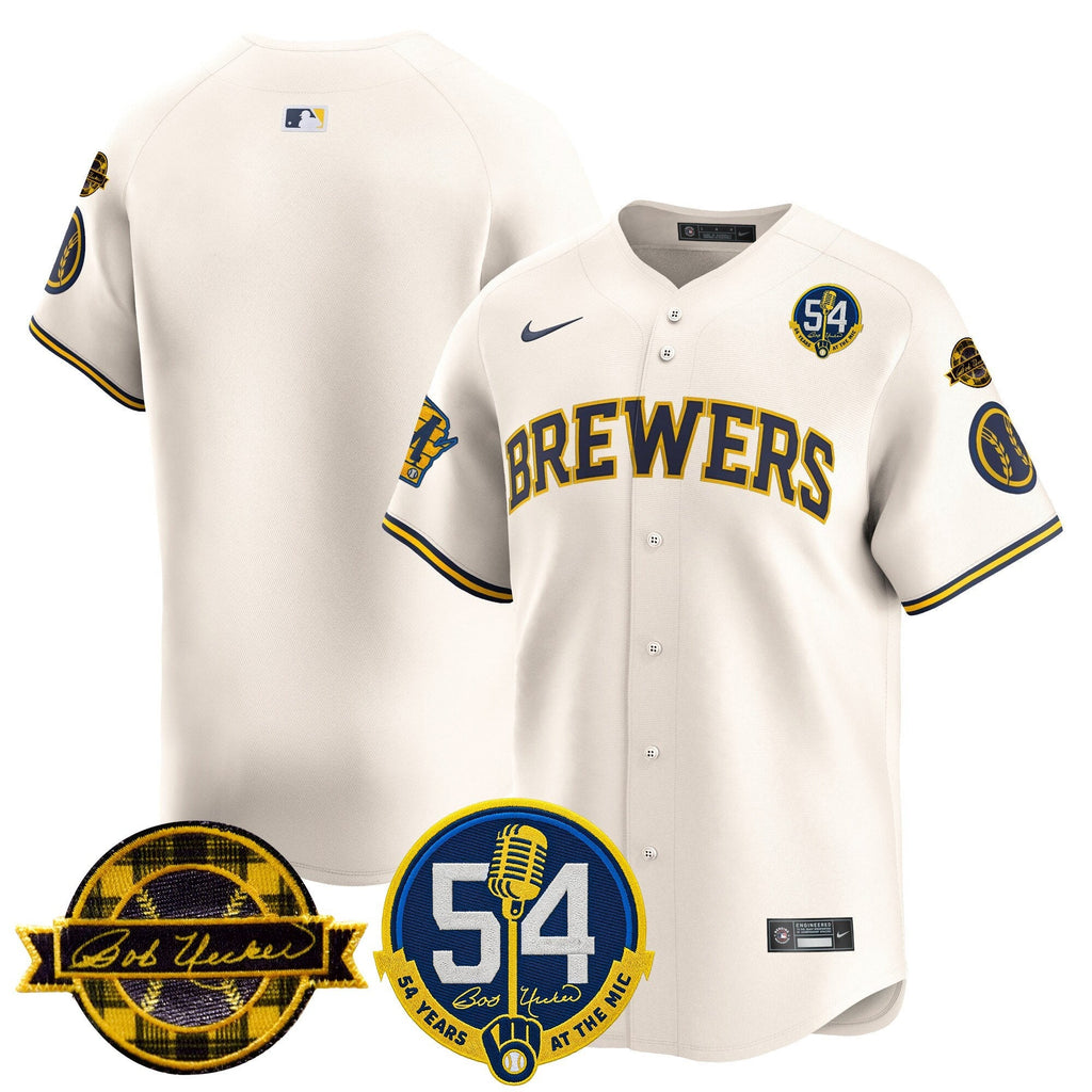 MIL 'Bob Uecker - 54 Seasons for Brewers' Limited Gold Jersey - Stitched