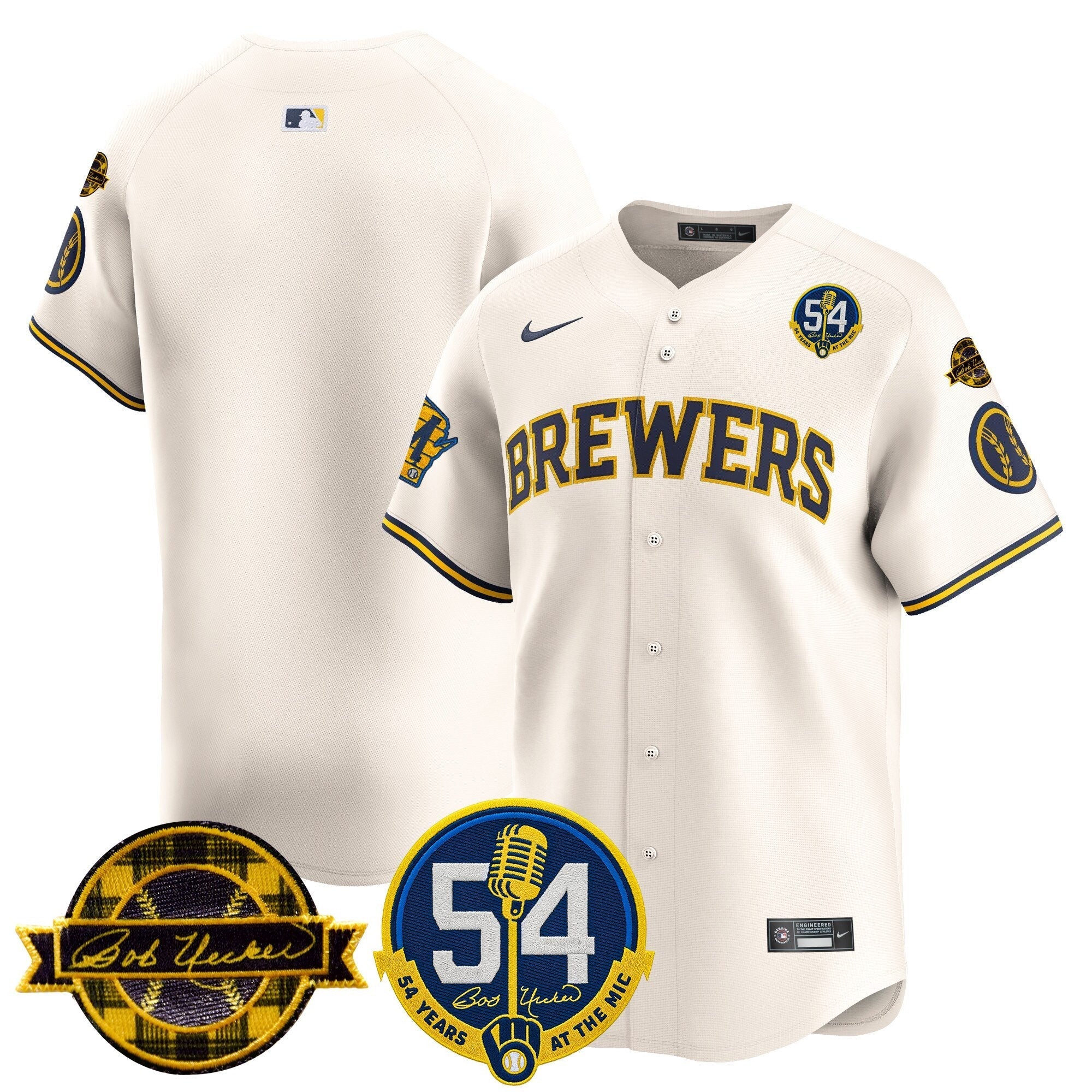 MIL 'Bob Uecker - 54 Seasons for Brewers' Limited Gold Jersey - Stitched