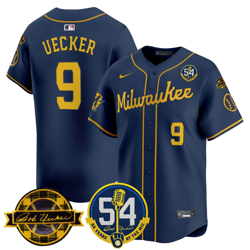 MIL 'Bob Uecker - 54 Seasons for Brewers' Limited Gold Jersey - Stitched