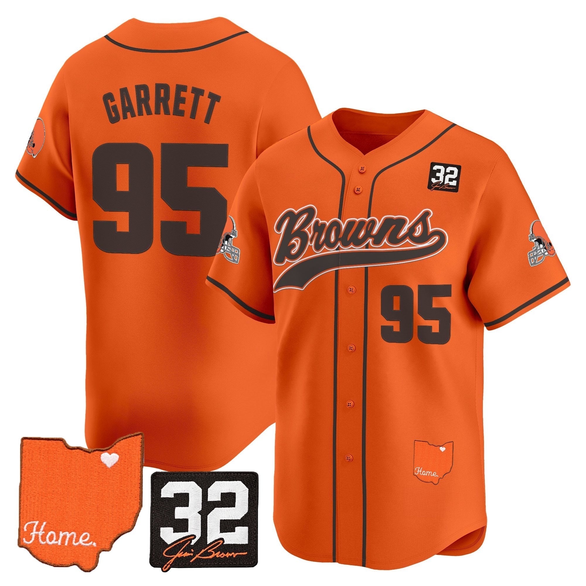 CLE '#32 Jim Brown Memorial & Home Patch' Vapor Baseball Jersey - Stitched