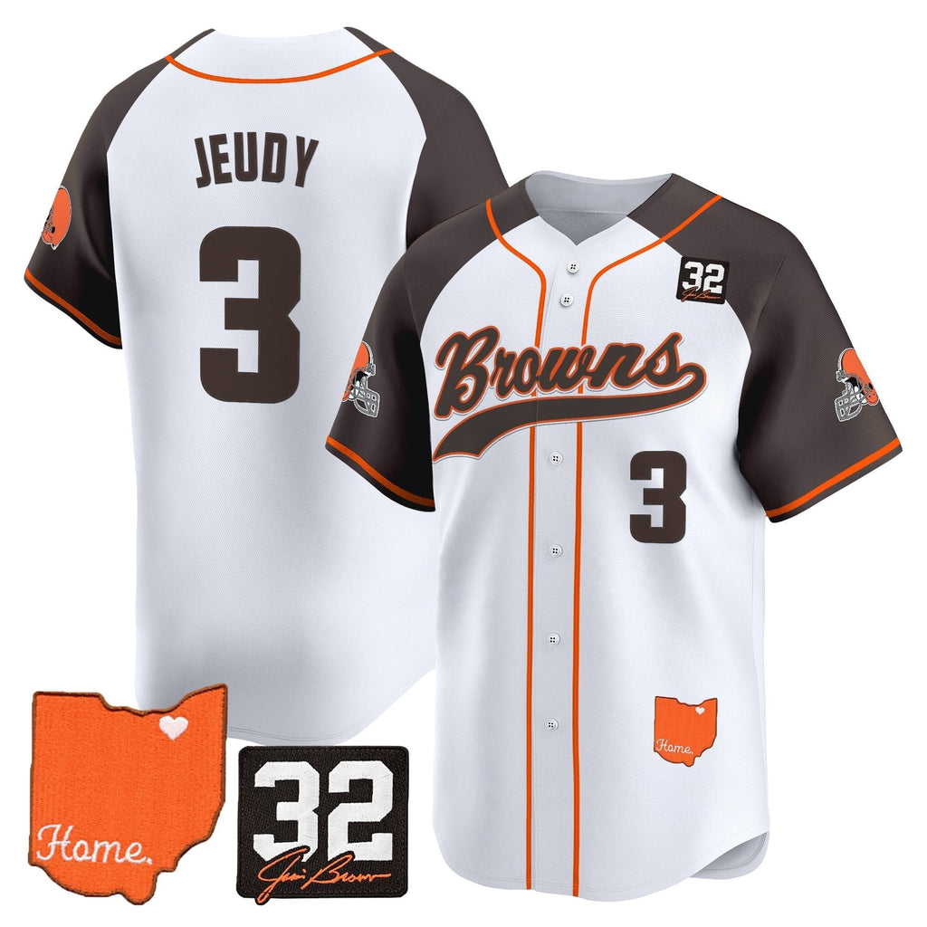CLE '#32 Jim Brown Memorial & Home Patch' Vapor Baseball Jersey - Stitched