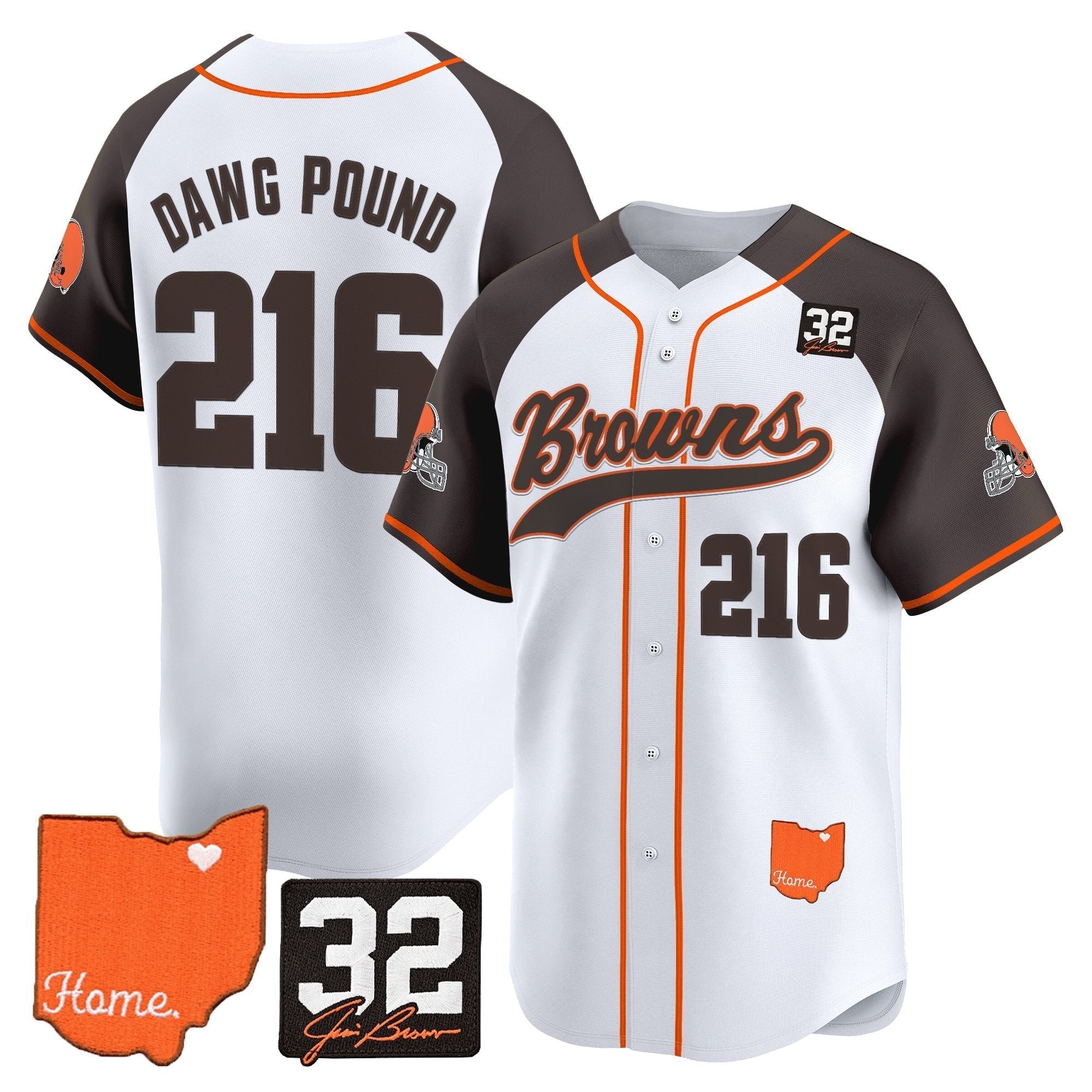 CLE '#32 Jim Brown Memorial & Home Patch' Vapor Baseball Jersey - Stitched