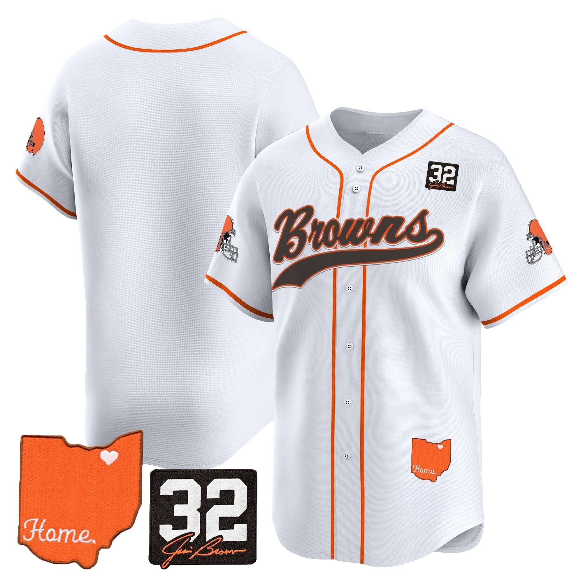CLE '#32 Jim Brown Memorial & Home Patch' Vapor Baseball Jersey - Stitched