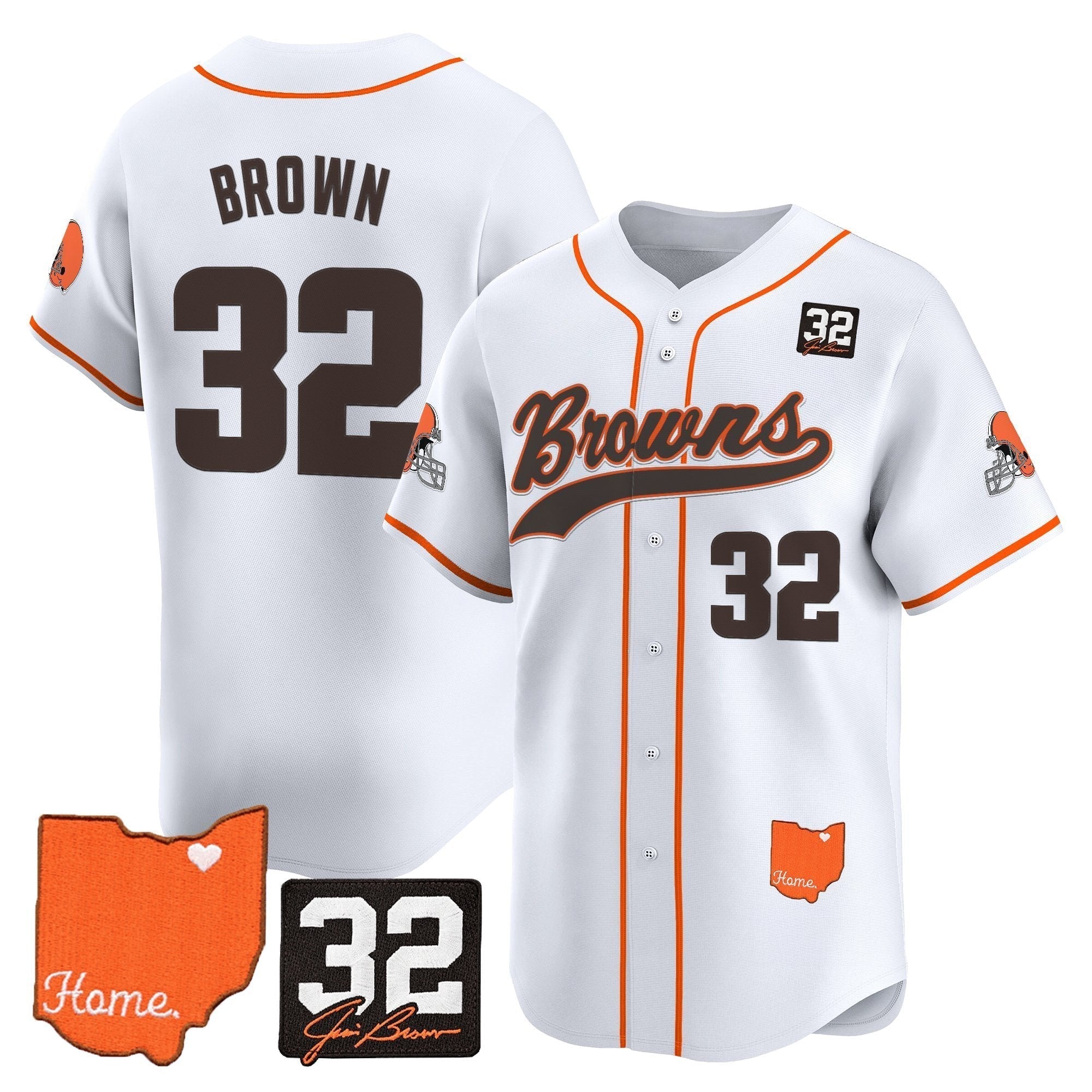 CLE '#32 Jim Brown Memorial & Home Patch' Vapor Baseball Jersey - Stitched