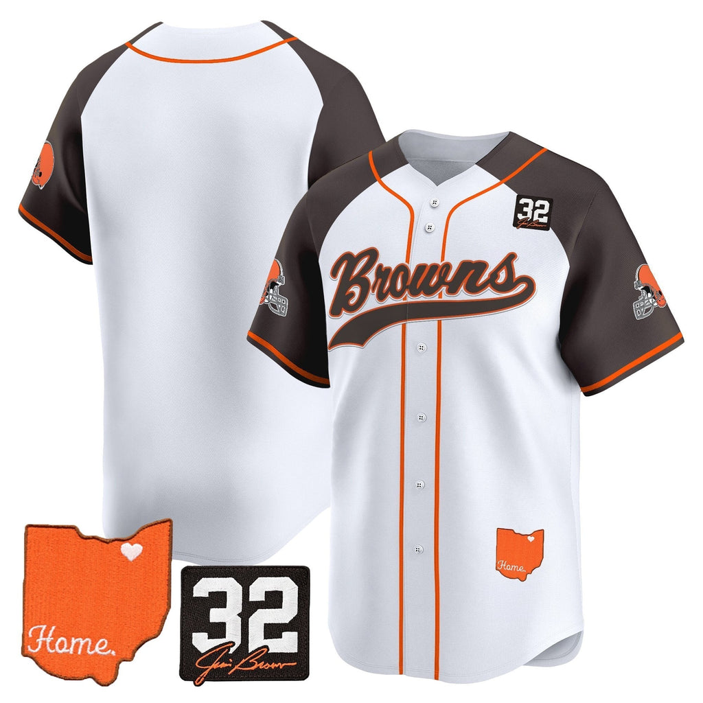 CLE '#32 Jim Brown Memorial & Home Patch' Vapor Baseball Jersey - Stitched