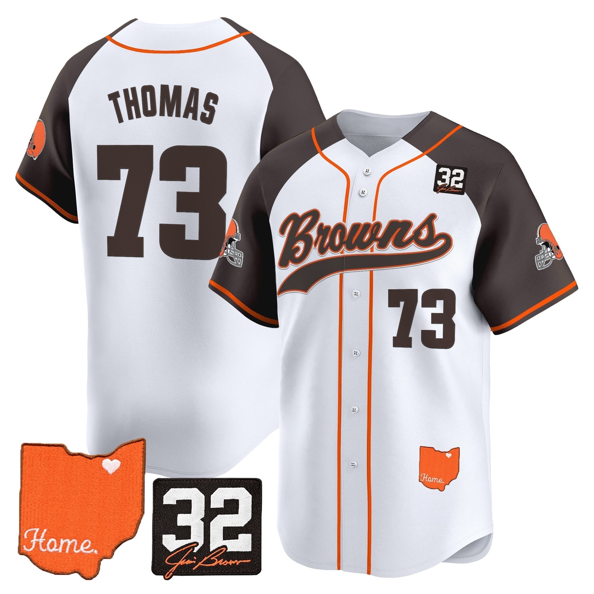 CLE '#32 Jim Brown Memorial & Home Patch' Vapor Baseball Jersey - Stitched