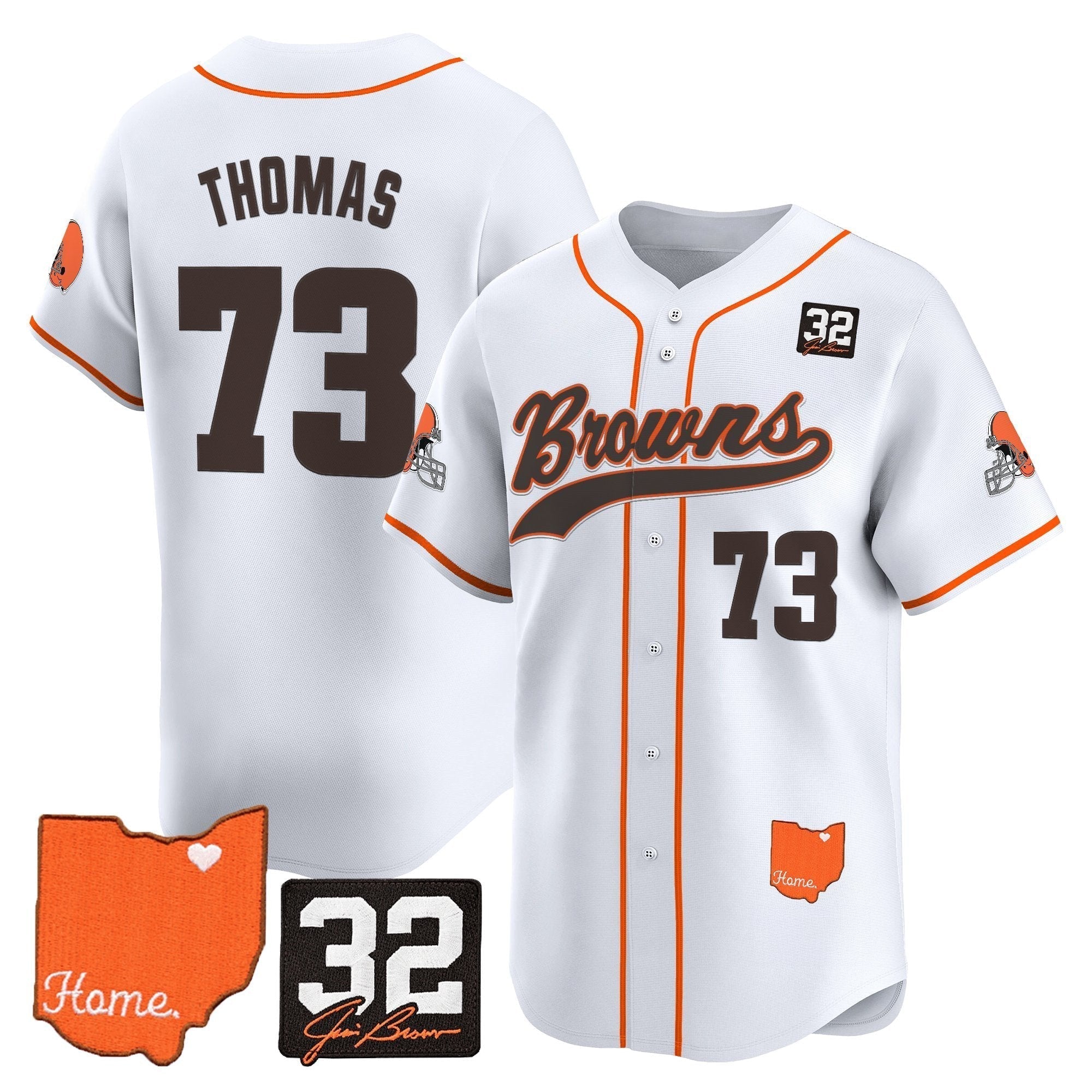CLE '#32 Jim Brown Memorial & Home Patch' Vapor Baseball Jersey - Stitched