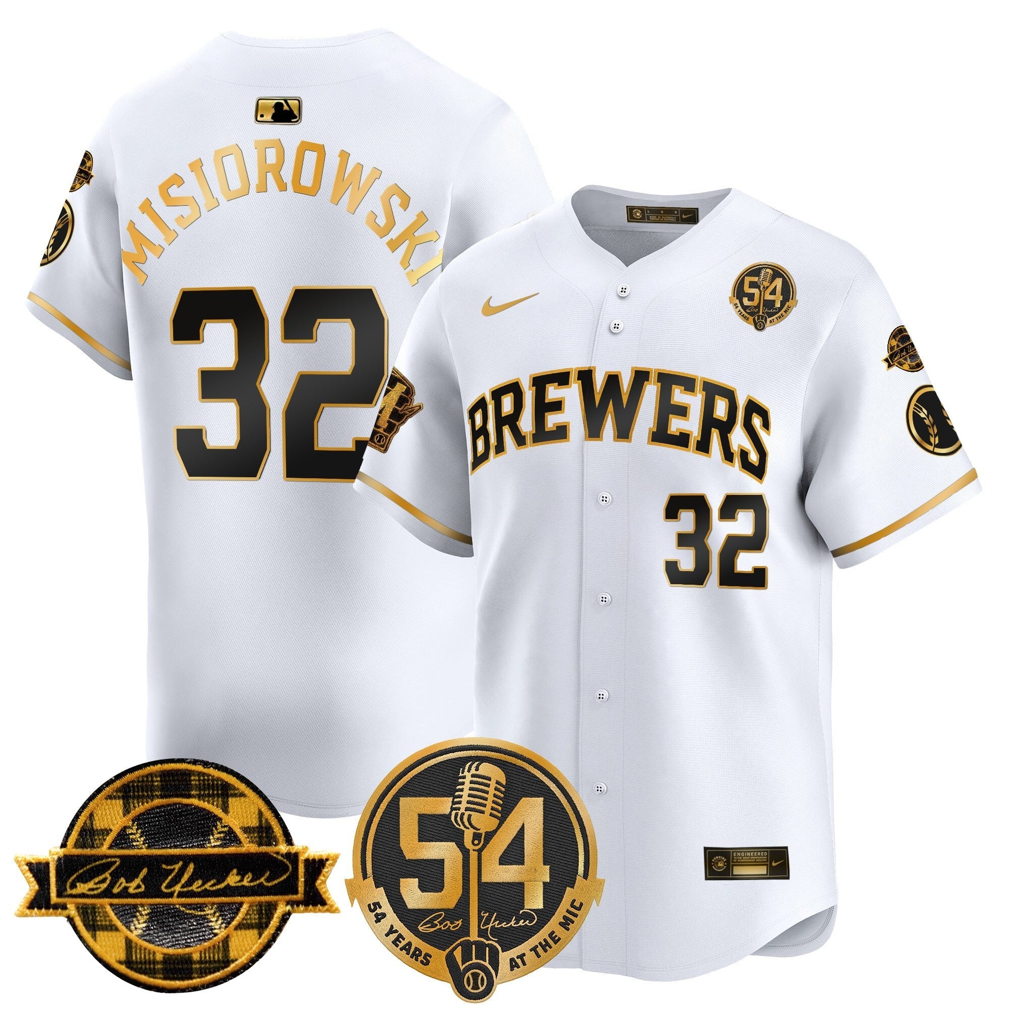 MIL 'Bob Uecker - 54 Seasons for Brewers' Limited Gold Jersey - Stitched
