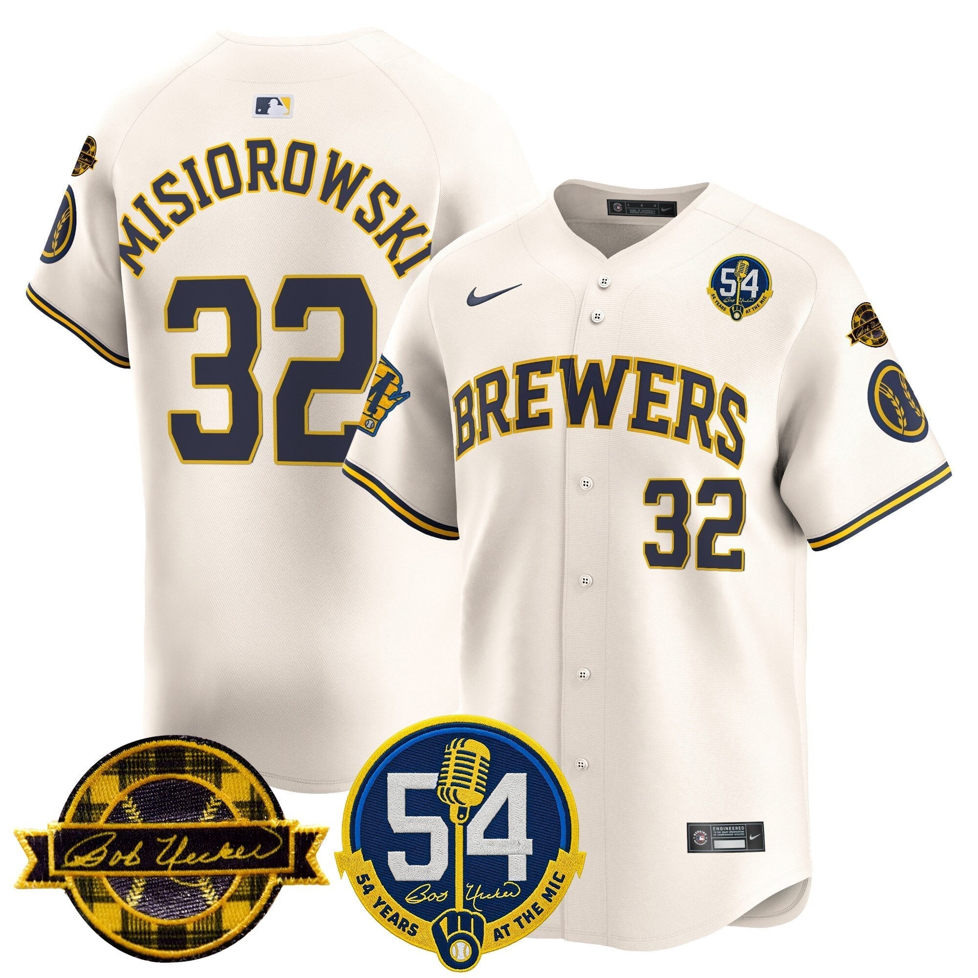 MIL 'Bob Uecker - 54 Seasons for Brewers' Limited Gold Jersey - Stitched