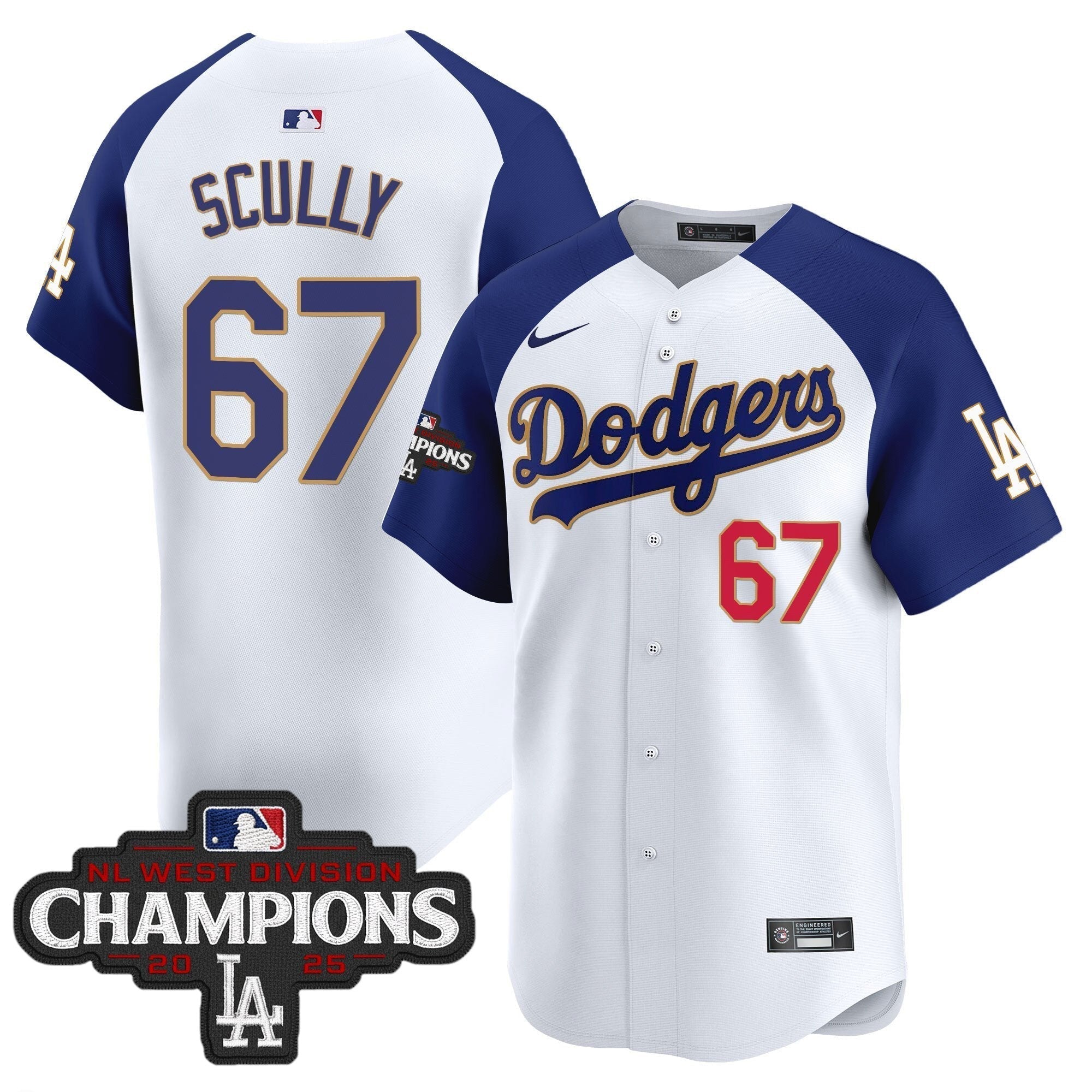 Dodgers 2025 NL West Division Champions Patch Gold Trim Vapor Premier Limited Jersey - Stitched