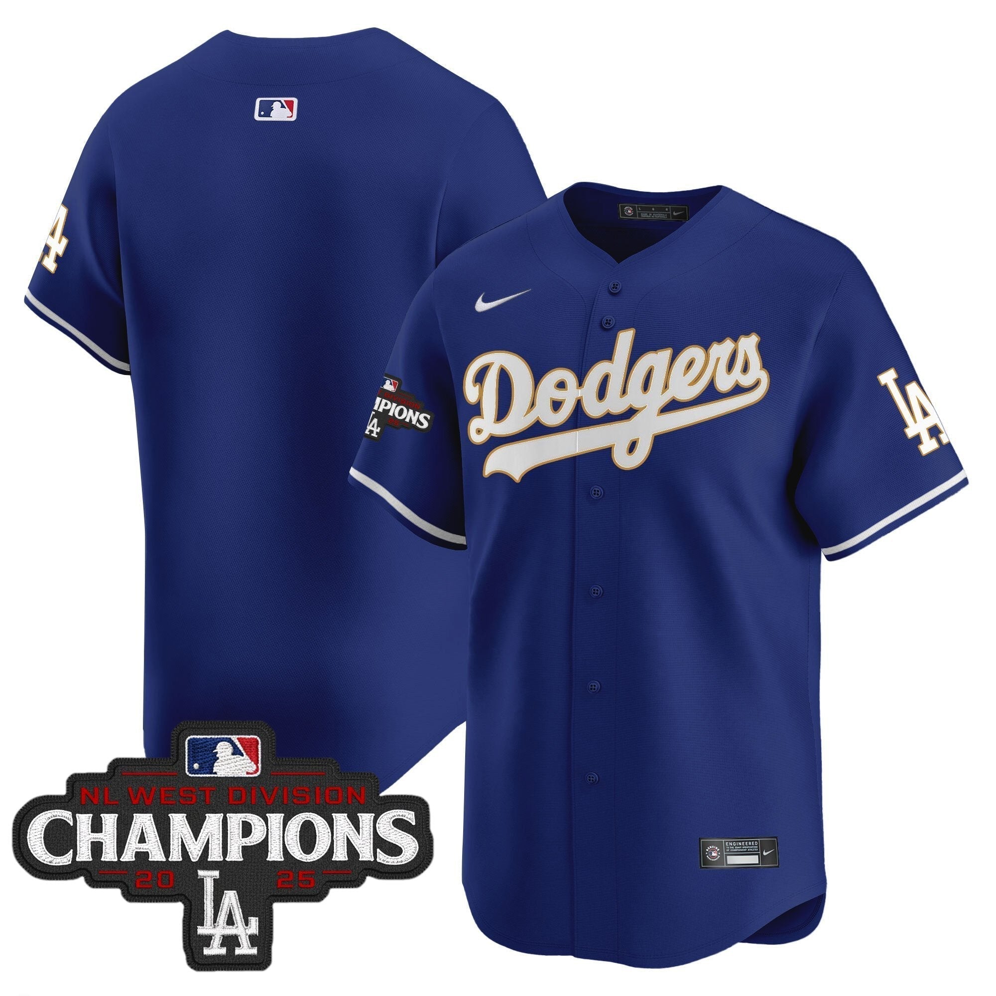 Dodgers 2025 NL West Division Champions Patch Gold Trim Vapor Premier Limited Jersey - Stitched