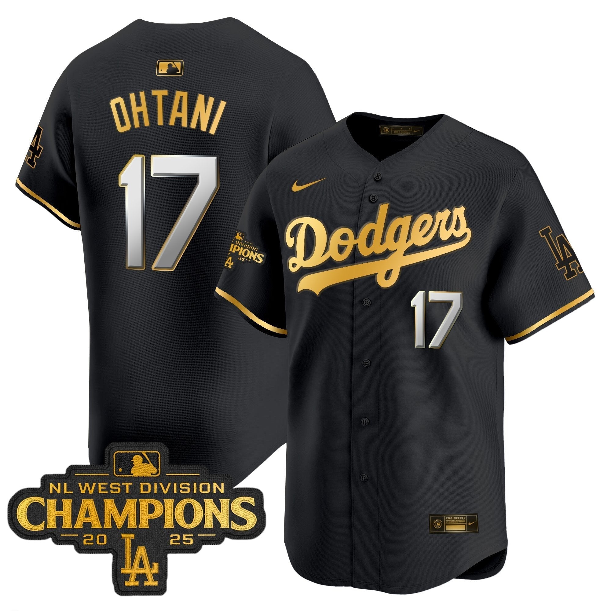 Dodgers 2025 NL West Division Champions Patch Gold Trim Vapor Premier Limited Jersey - Stitched
