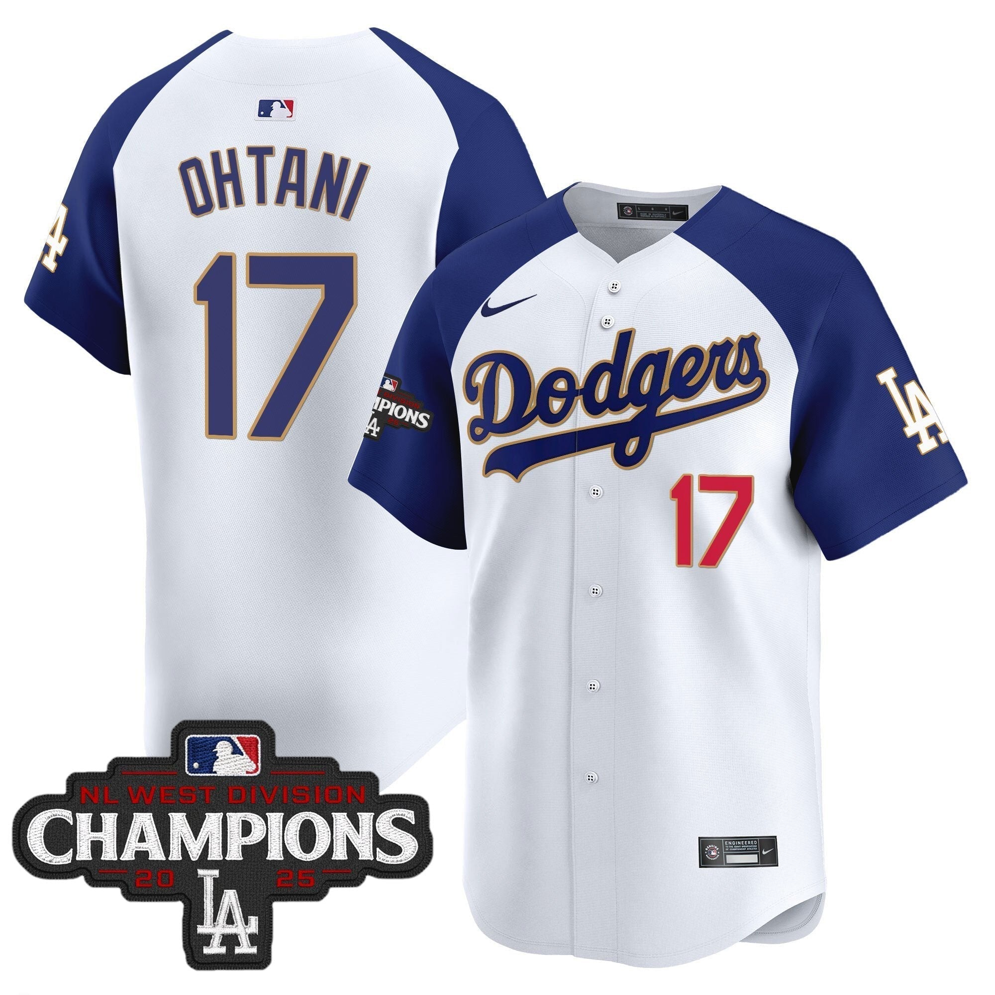 Dodgers 2025 NL West Division Champions Patch Gold Trim Vapor Premier Limited Jersey - Stitched