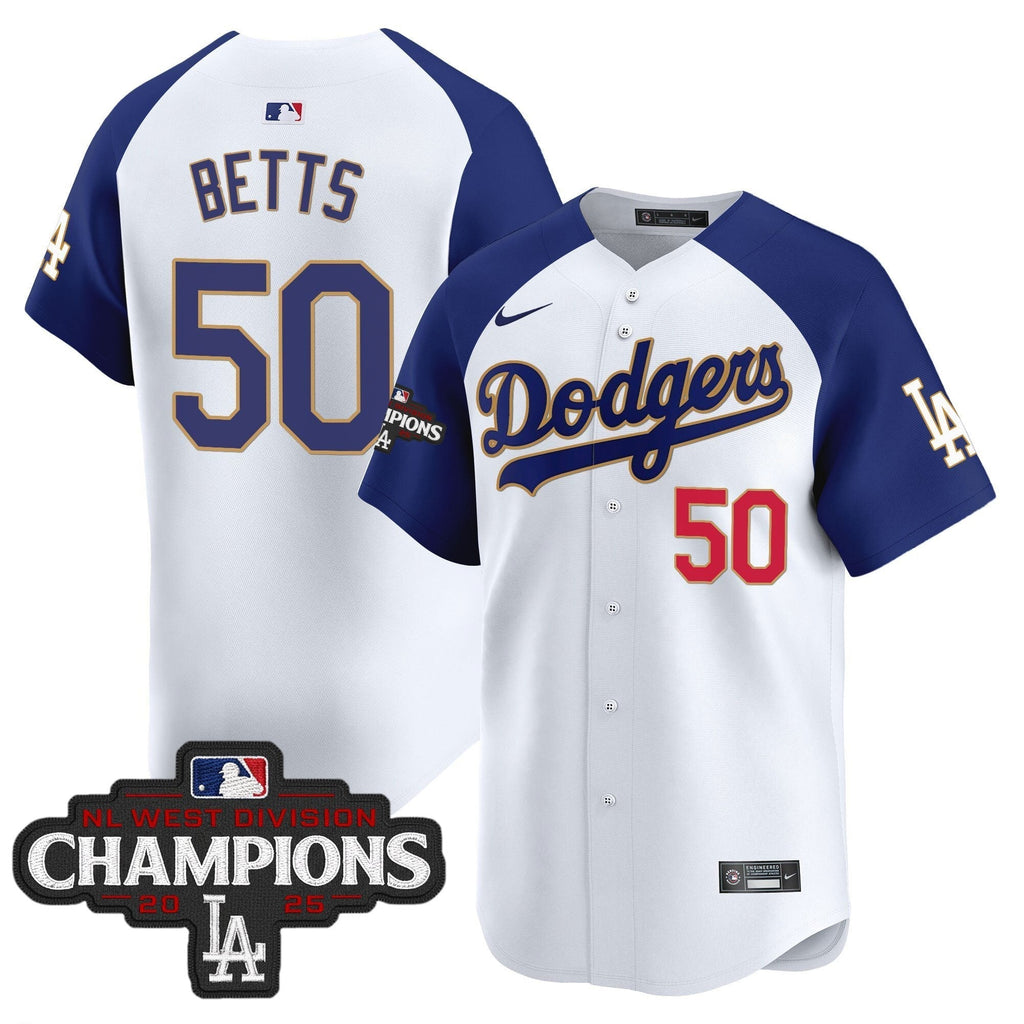 Dodgers 2025 NL West Division Champions Patch Gold Trim Vapor Premier Limited Jersey - Stitched