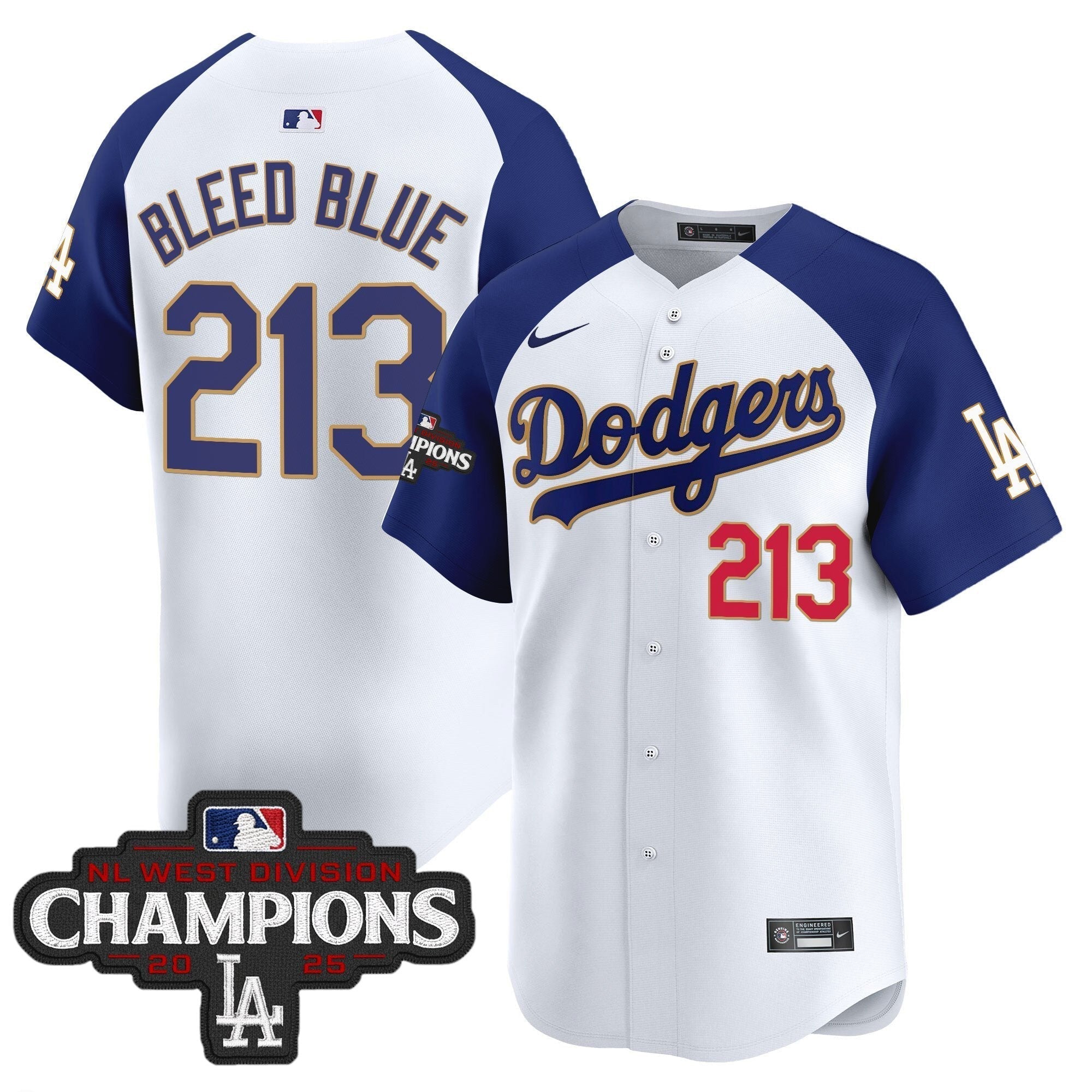 Dodgers 2025 NL West Division Champions Patch Gold Trim Vapor Premier Limited Jersey - Stitched