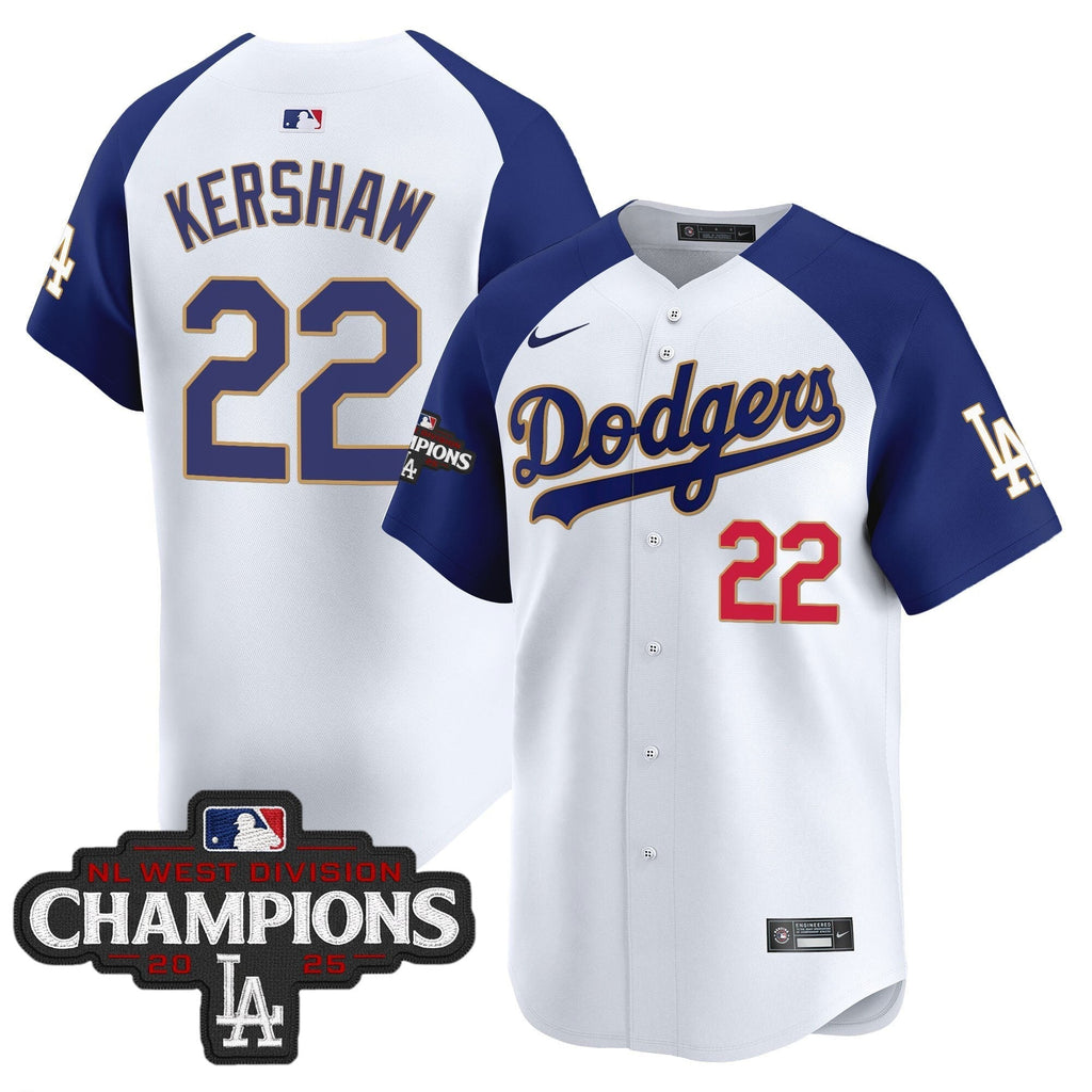 Dodgers 2025 NL West Division Champions Patch Gold Trim Vapor Premier Limited Jersey - Stitched
