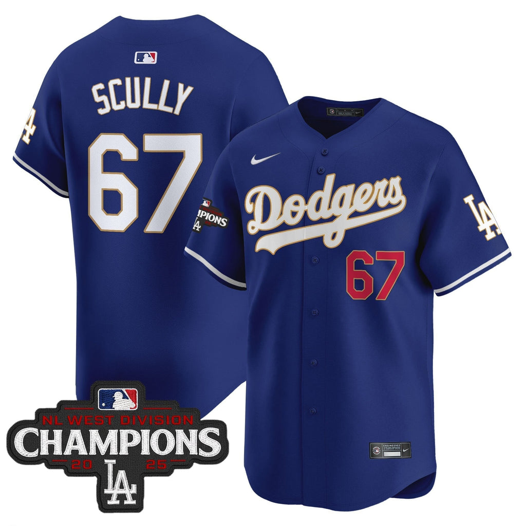 Dodgers 2025 NL West Division Champions Patch Gold Trim Vapor Premier Limited Jersey - Stitched