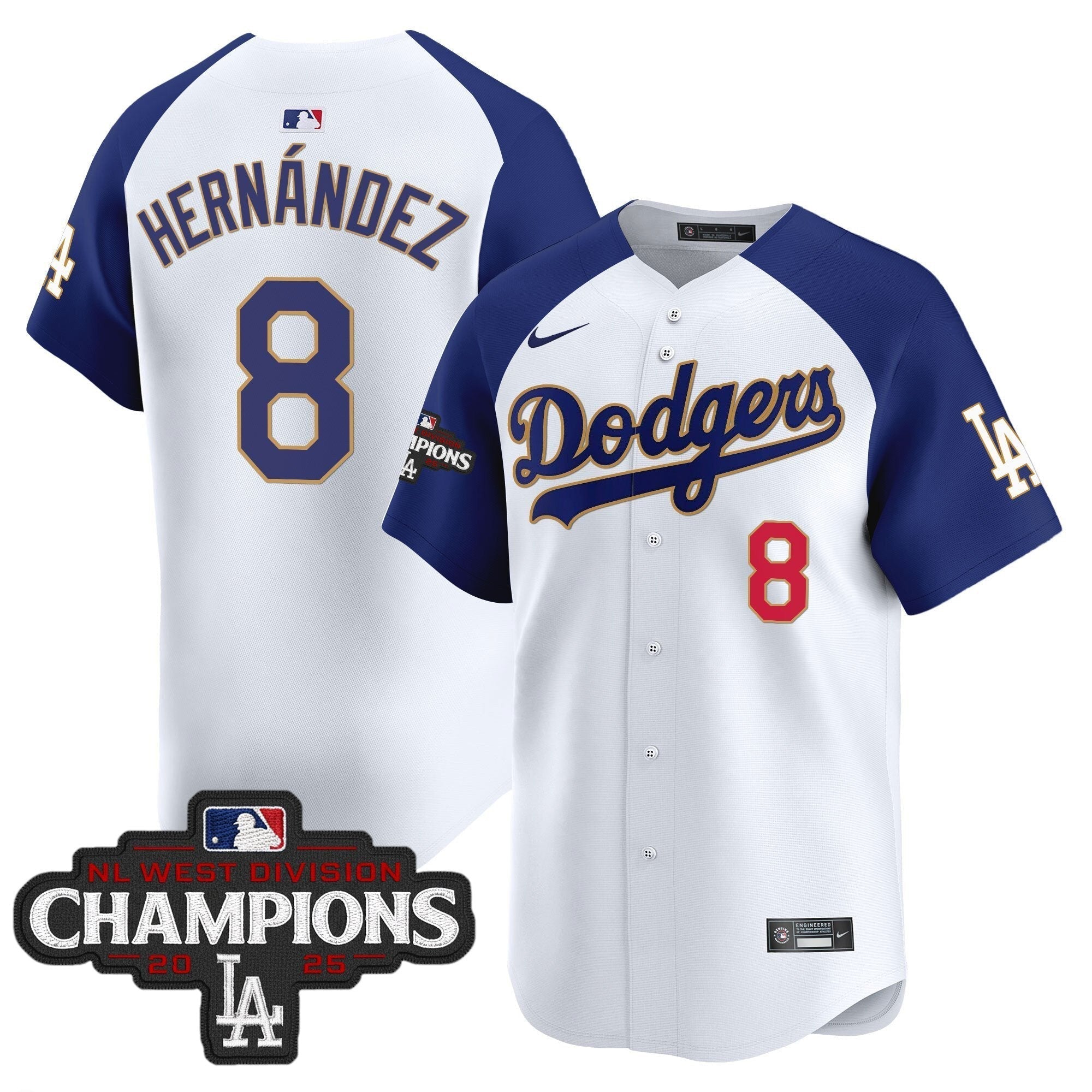 Dodgers 2025 NL West Division Champions Patch Gold Trim Vapor Premier Limited Jersey - Stitched