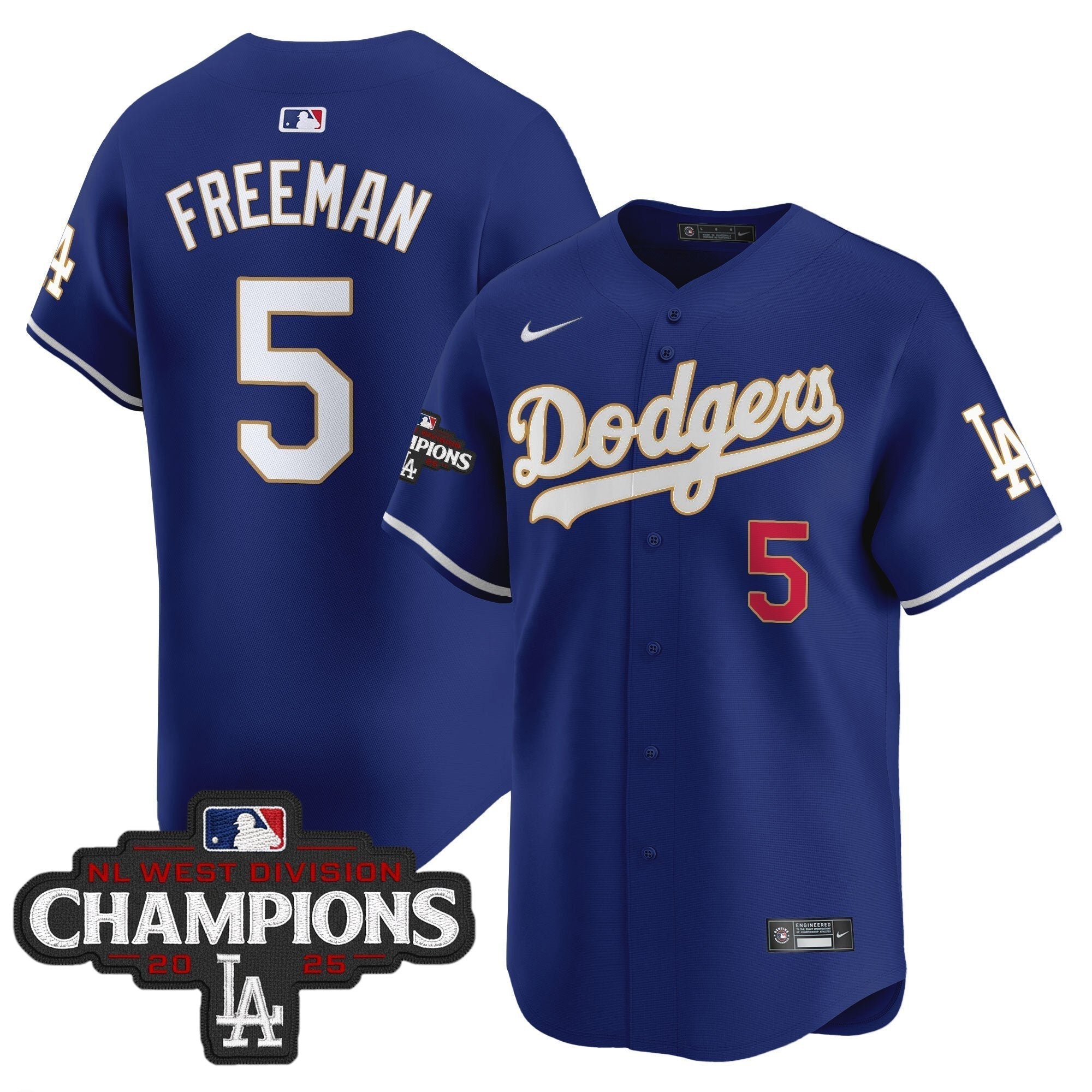 Dodgers 2025 NL West Division Champions Patch Gold Trim Vapor Premier Limited Jersey - Stitched
