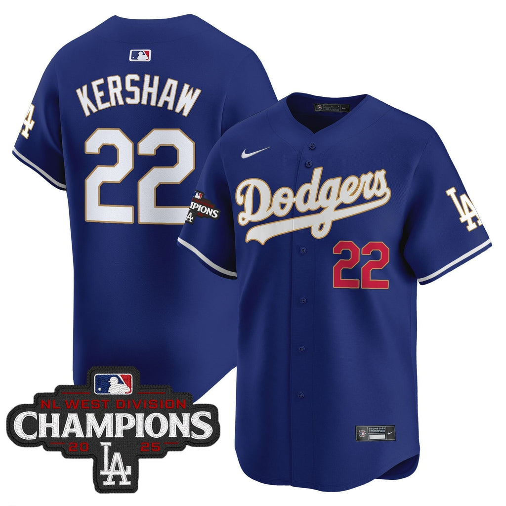 Dodgers 2025 NL West Division Champions Patch Gold Trim Vapor Premier Limited Jersey - Stitched