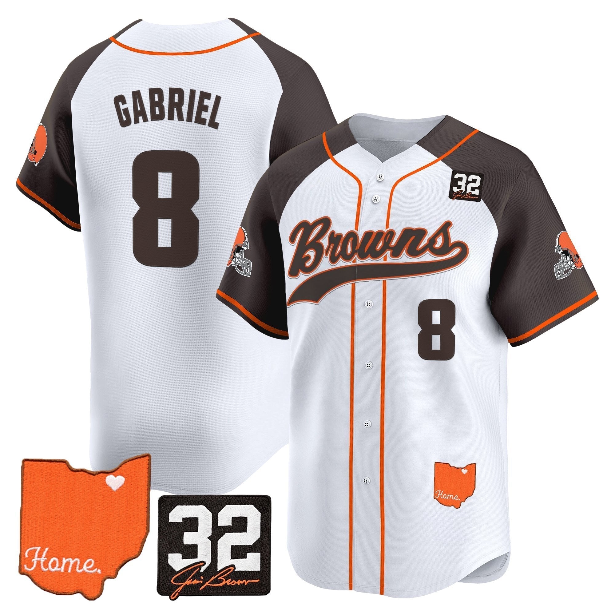 CLE '#32 Jim Brown Memorial & Home Patch' Vapor Baseball Jersey - Stitched
