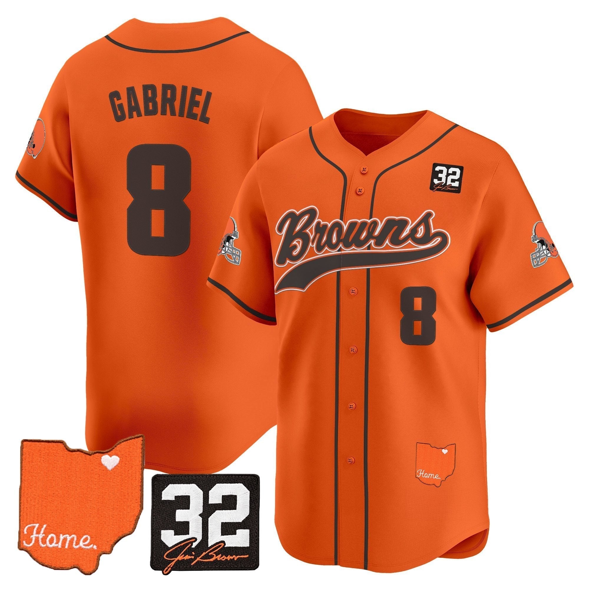 CLE '#32 Jim Brown Memorial & Home Patch' Vapor Baseball Jersey - Stitched