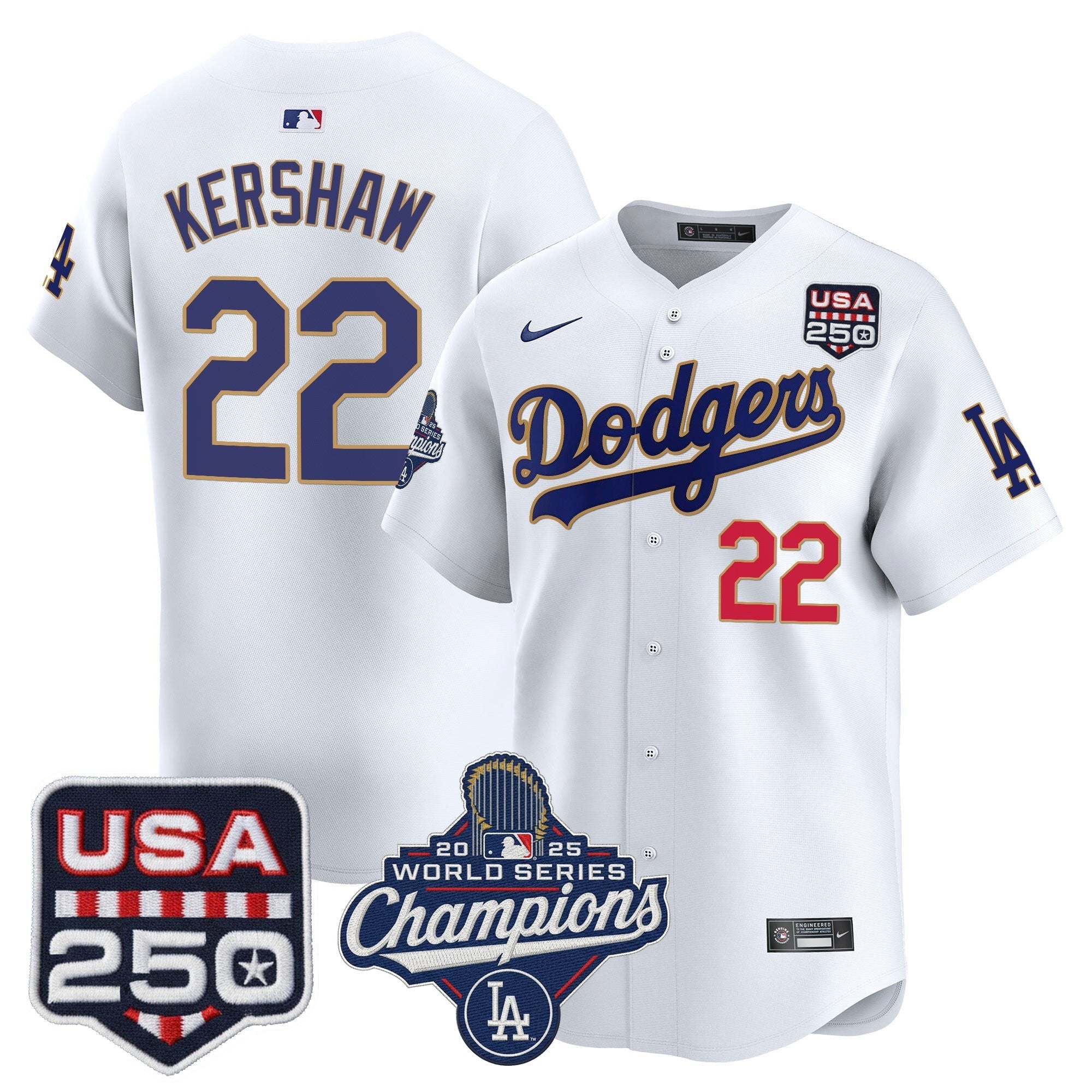 Dodgers 2025 World Series Champions & 250America Patch Vapor Premier Limited Jersey - Stitched