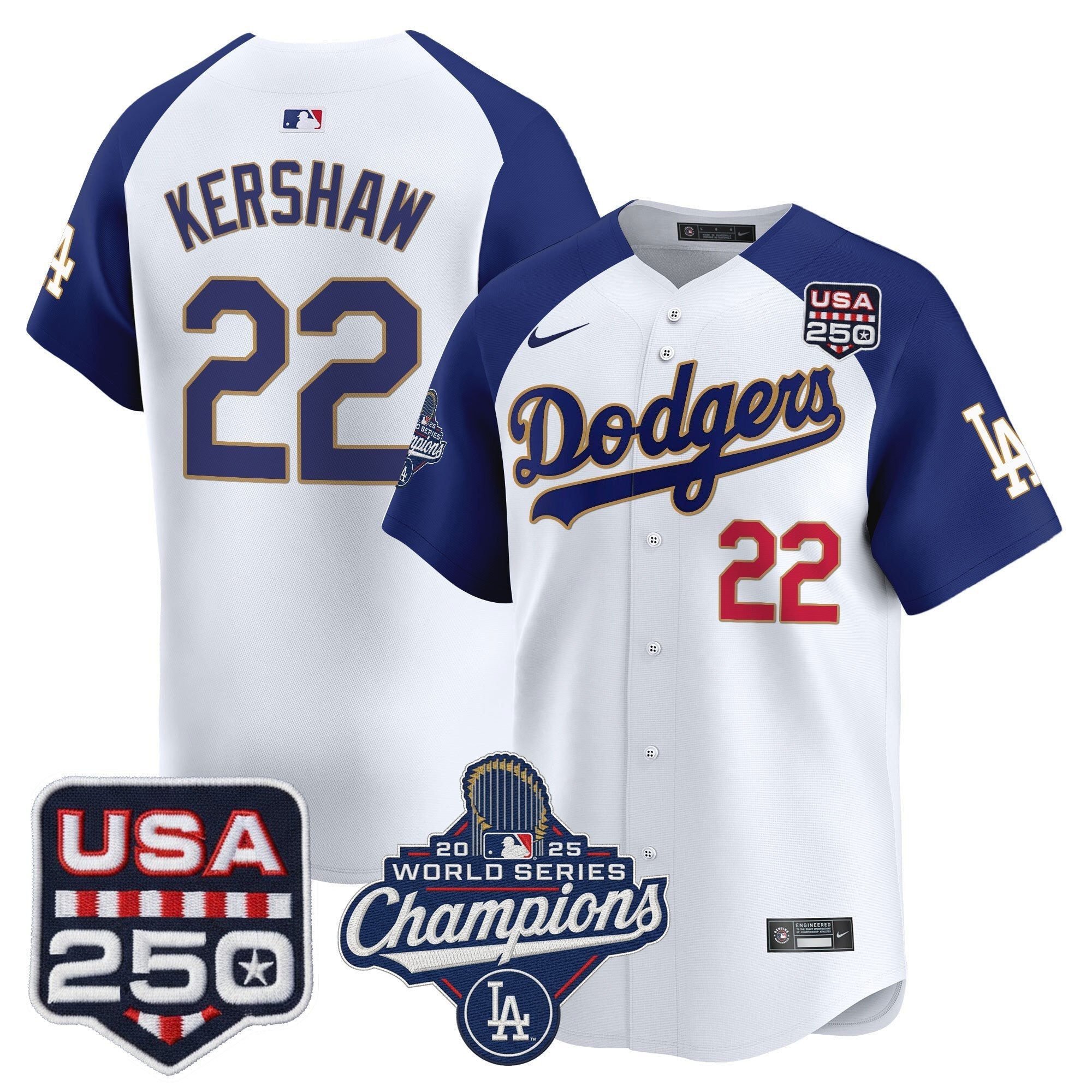 Dodgers 2025 World Series Champions & 250America Patch Vapor Premier Limited Jersey - Stitched