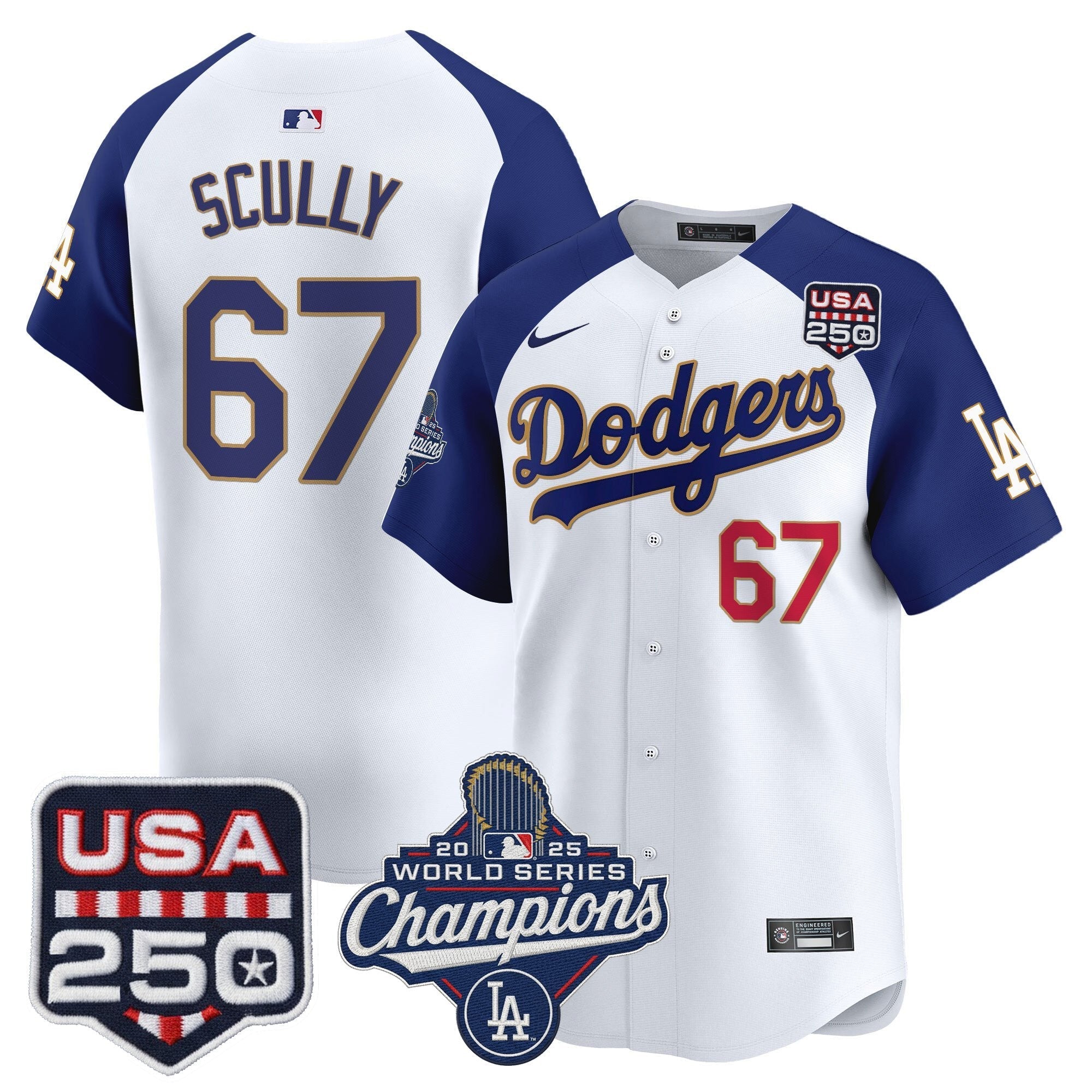 Dodgers 2025 World Series Champions & 250America Patch Vapor Premier Limited Jersey - Stitched