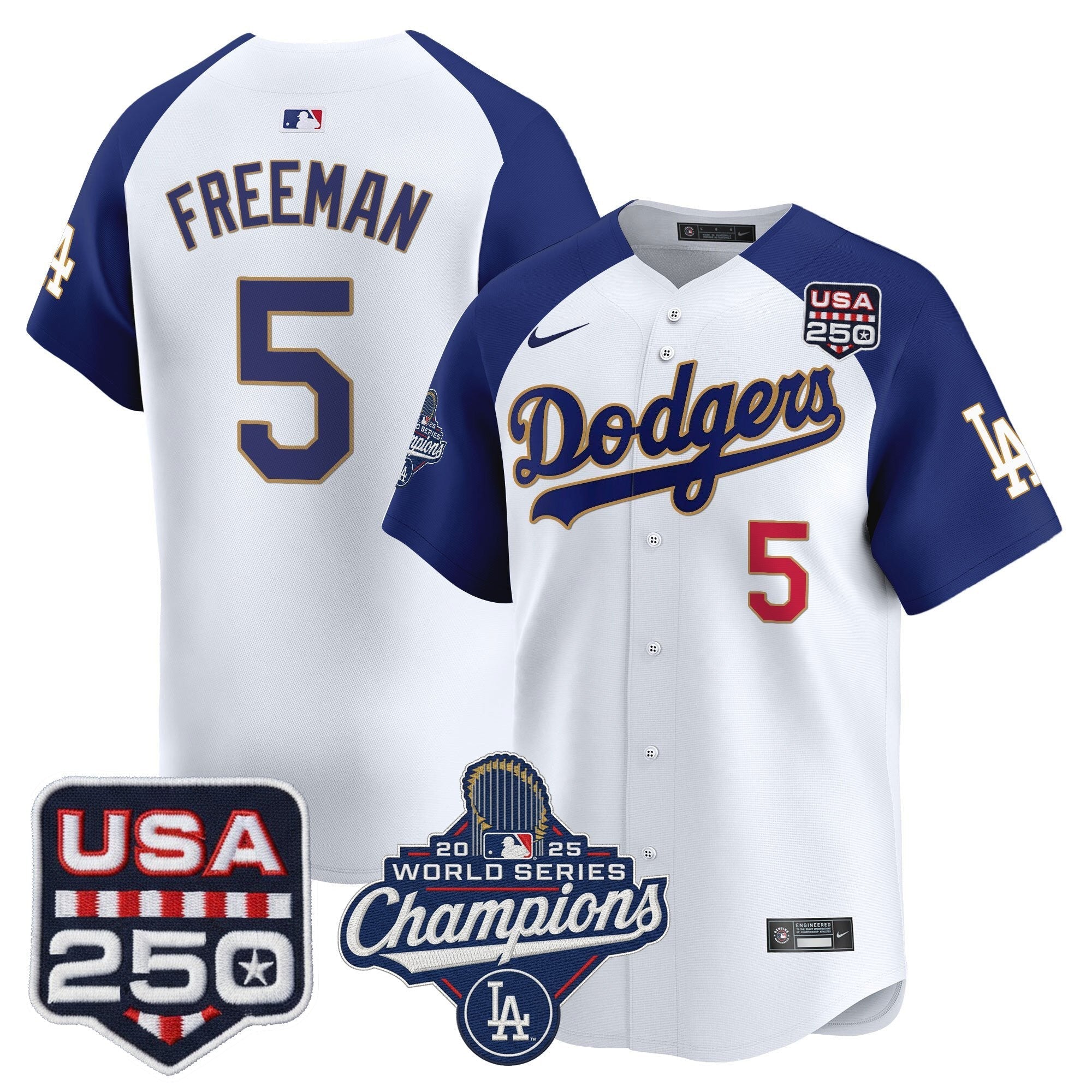 Dodgers 2025 World Series Champions & 250America Patch Vapor Premier Limited Jersey - Stitched