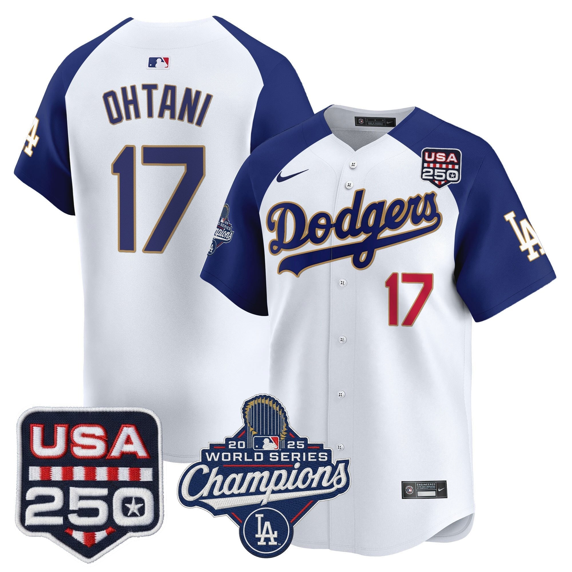 Dodgers 2025 World Series Champions & 250America Patch Vapor Premier Limited Jersey - Stitched