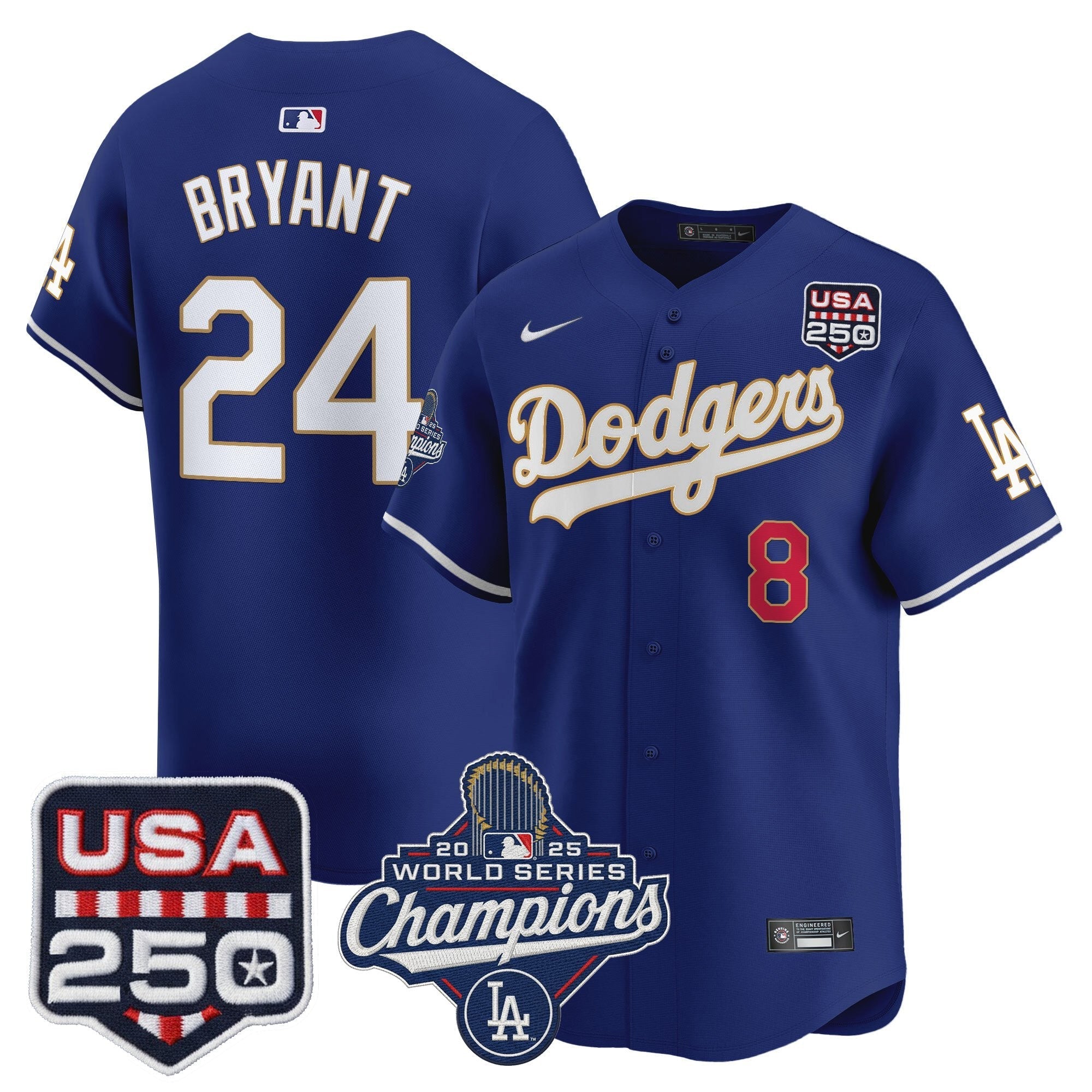 Dodgers 2025 World Series Champions & 250America Patch Vapor Premier Limited Jersey - Stitched