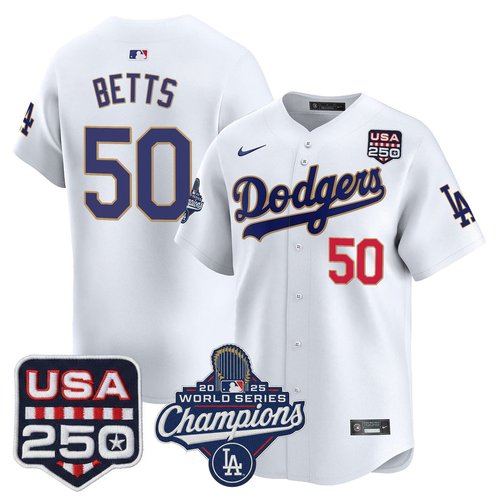 Dodgers 2025 World Series Champions & 250America Patch Vapor Premier Limited Jersey - Stitched