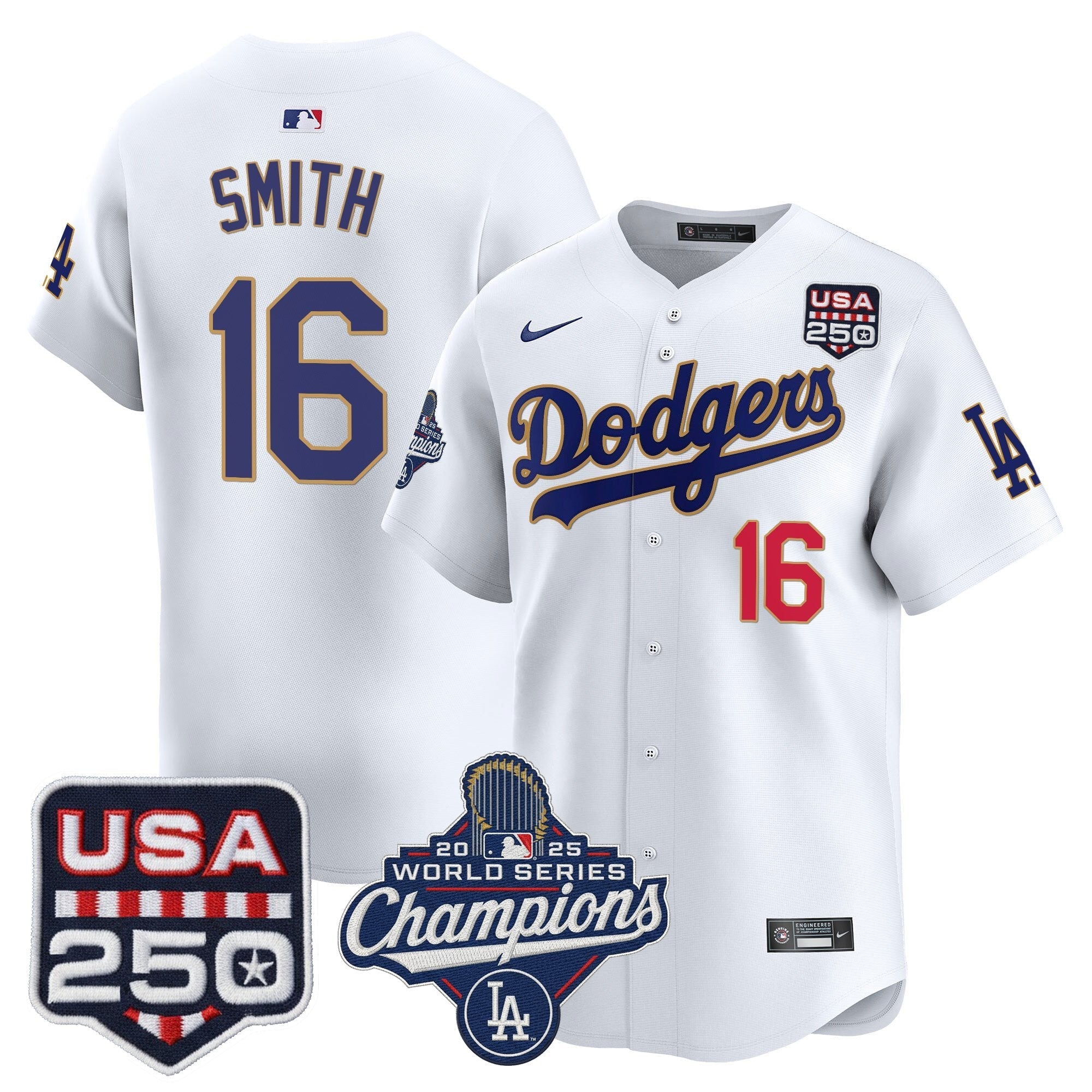 Dodgers 2025 World Series Champions & 250America Patch Vapor Premier Limited Jersey - Stitched