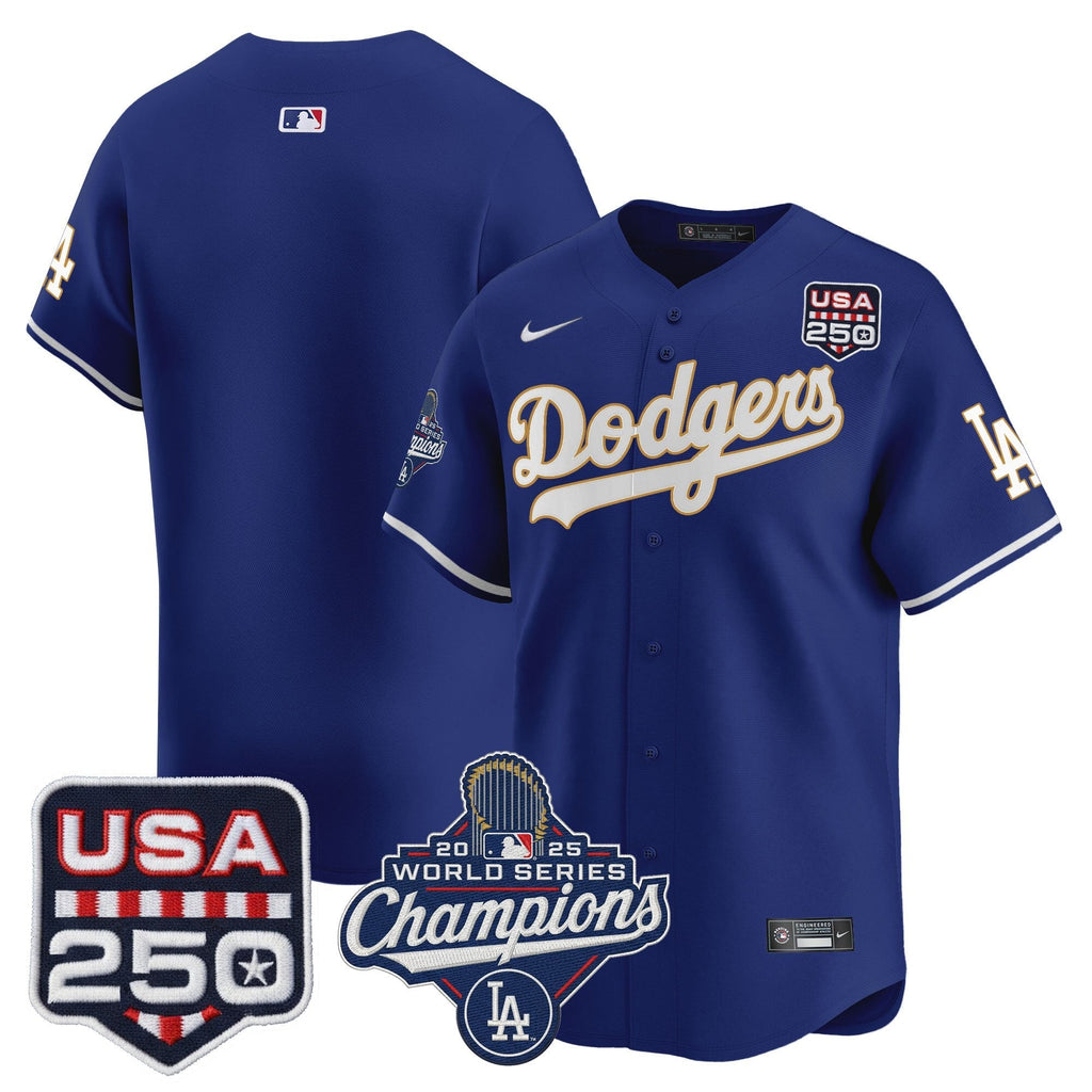 Dodgers 2025 World Series Champions & 250America Patch Vapor Premier Limited Jersey - Stitched