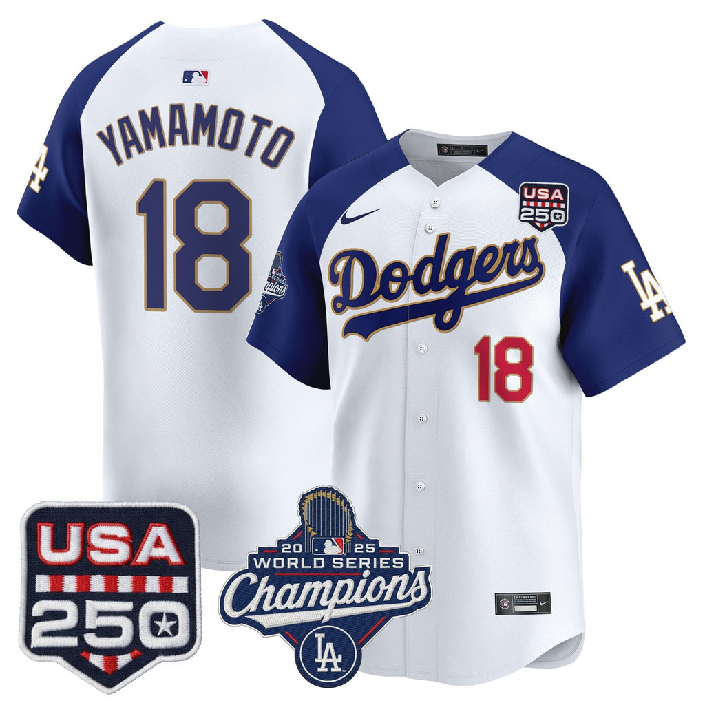 Dodgers 2025 World Series Champions & 250America Patch Vapor Premier Limited Jersey - Stitched