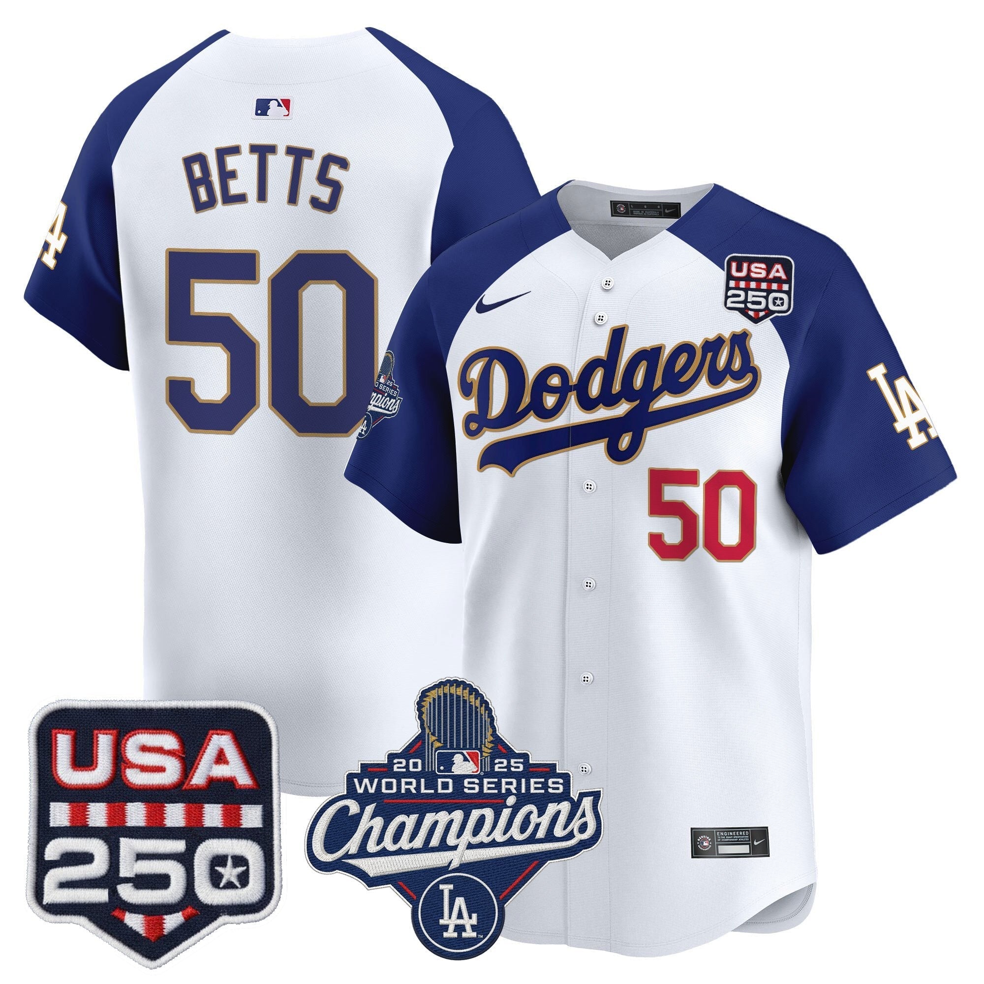 Dodgers 2025 World Series Champions & 250America Patch Vapor Premier Limited Jersey - Stitched