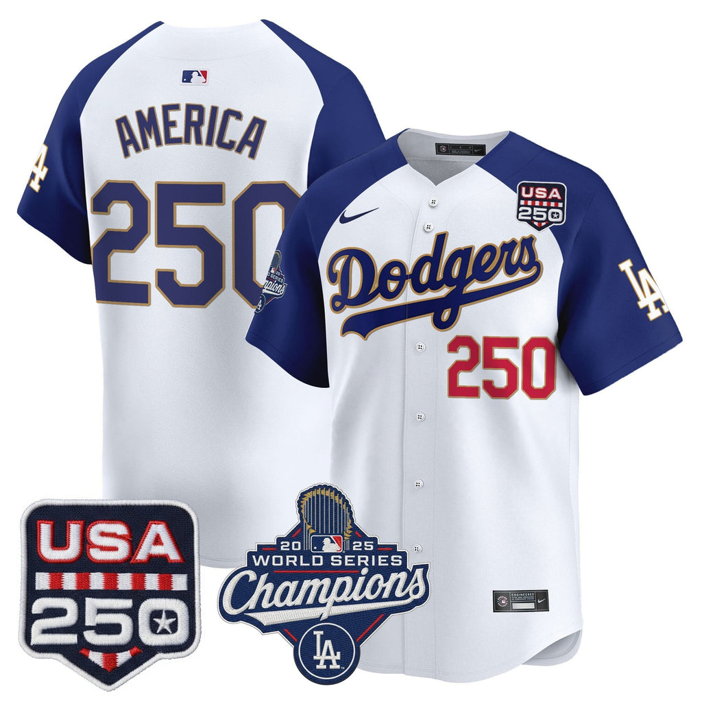 Dodgers 2025 World Series Champions & 250America Patch Vapor Premier Limited Jersey - Stitched