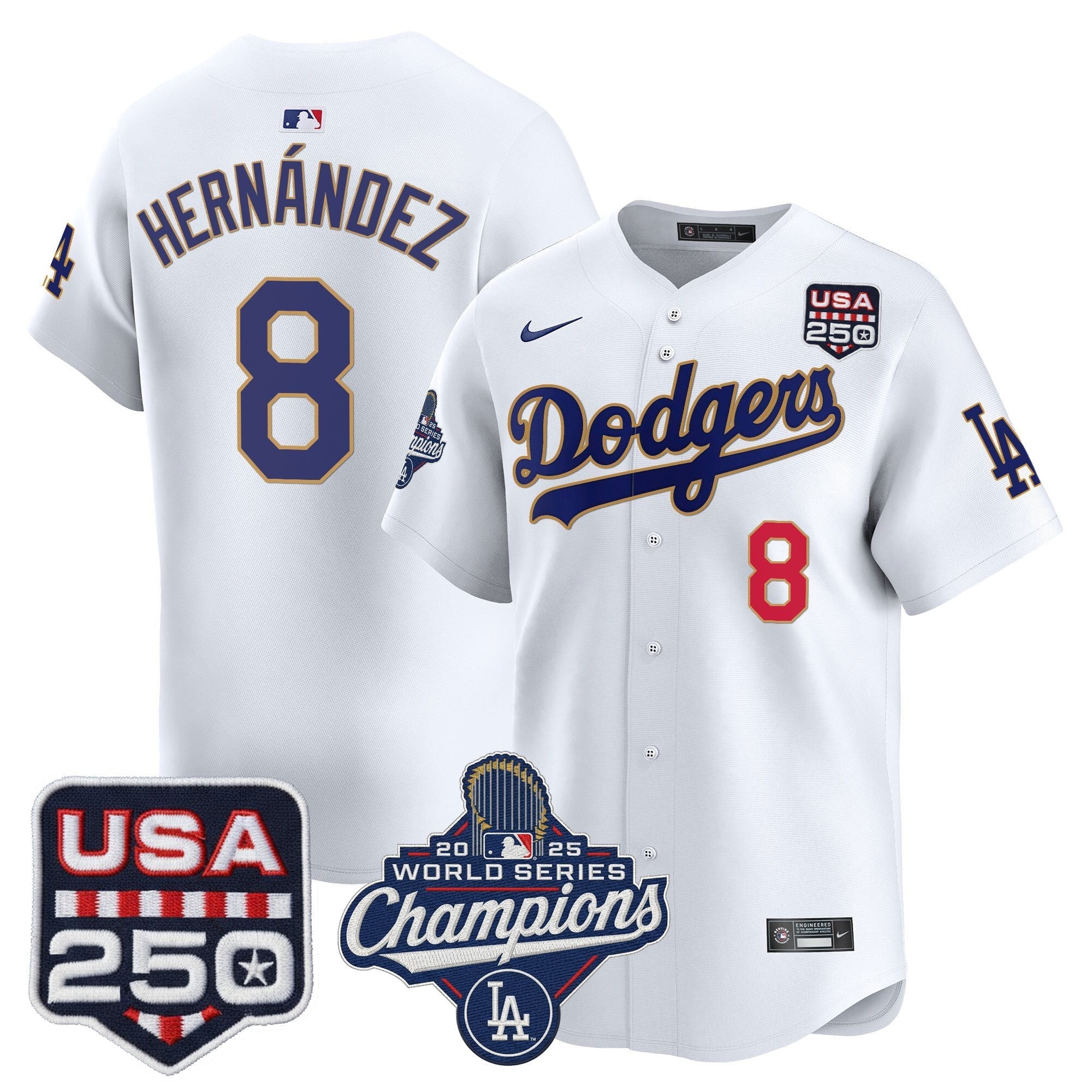 Dodgers 2025 World Series Champions & 250America Patch Vapor Premier Limited Jersey - Stitched