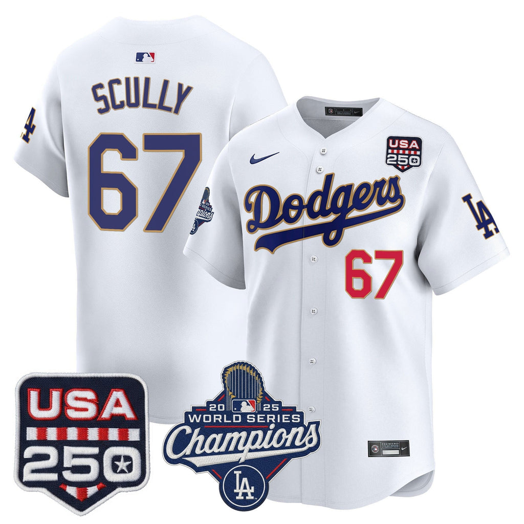 Dodgers 2025 World Series Champions & 250America Patch Vapor Premier Limited Jersey - Stitched